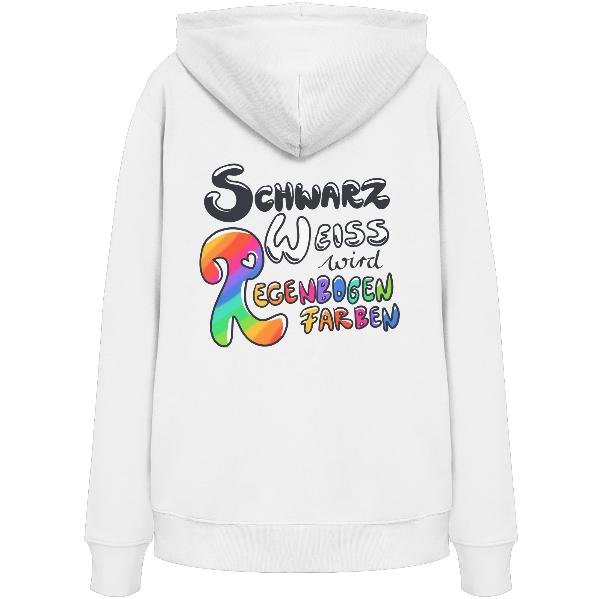 Schwarz Weiß wird Regenbogen Farben Backprint (hell) - Organic Hoodie