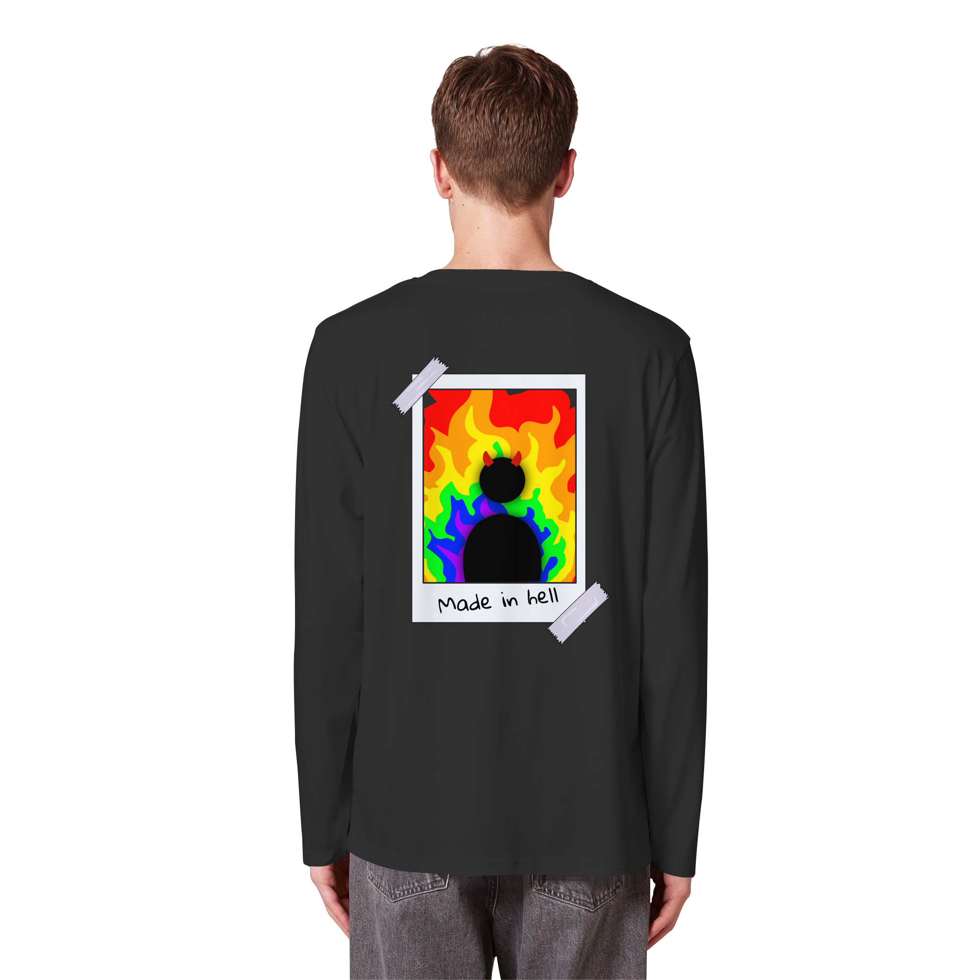 made in hell "Regenbogen Flammen Edition" Backprint - Organic Longsleeve T-Shirt