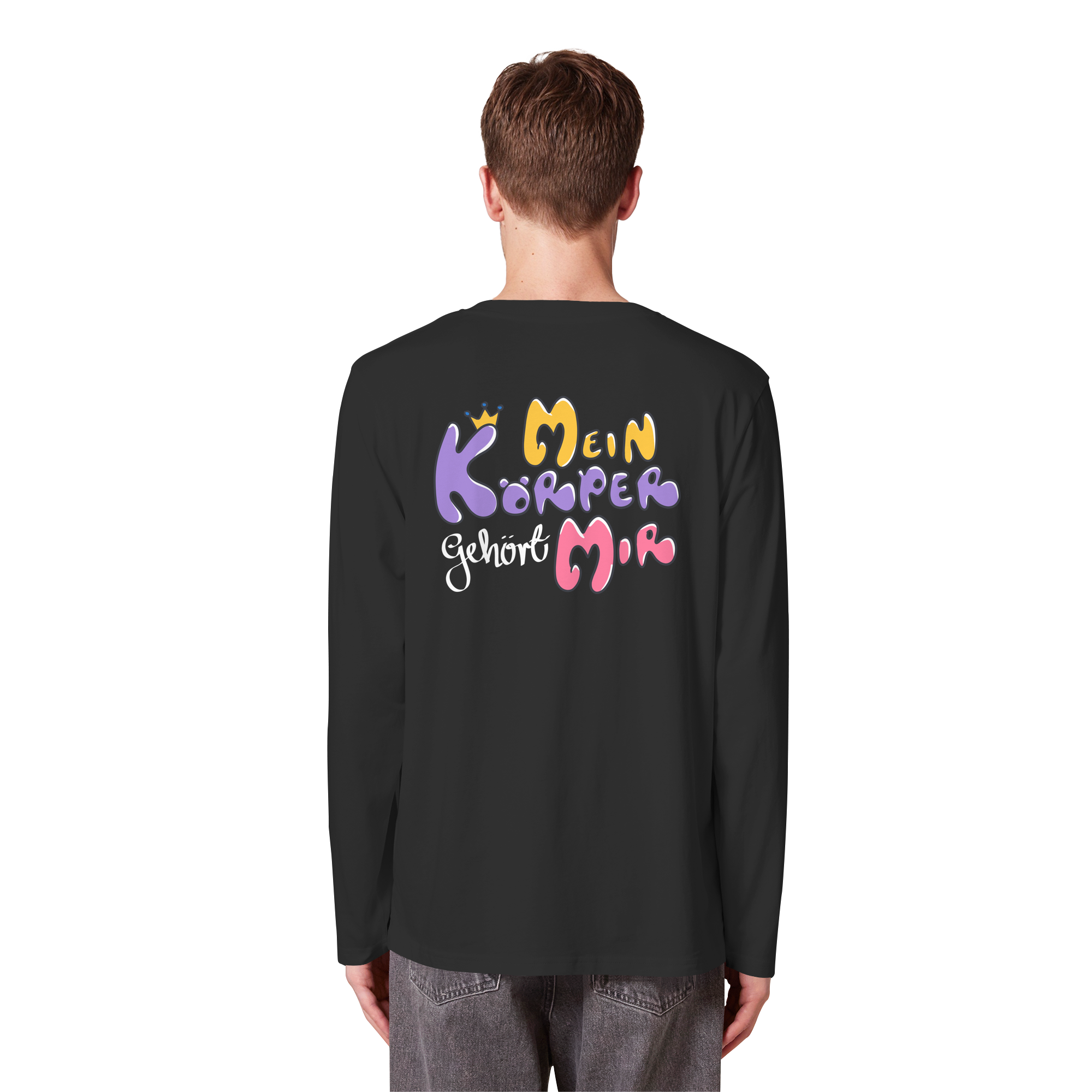 Survivor Queens Logo mit "Mein Körper gehört mir" Backprint (dunkel) - Organic Longsleeve T-Shirt