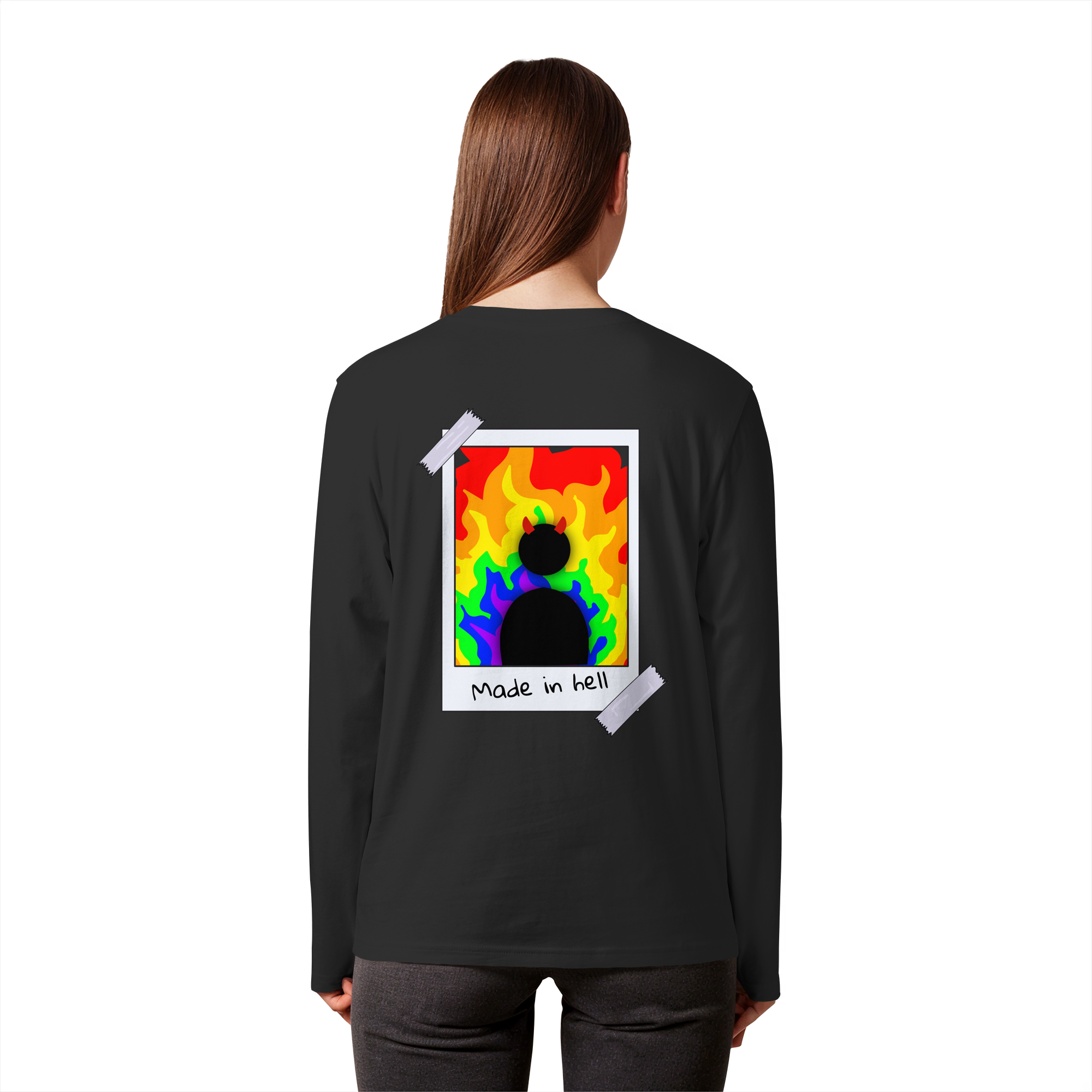 made in hell "Regenbogen Flammen Edition" Backprint - Organic Longsleeve T-Shirt