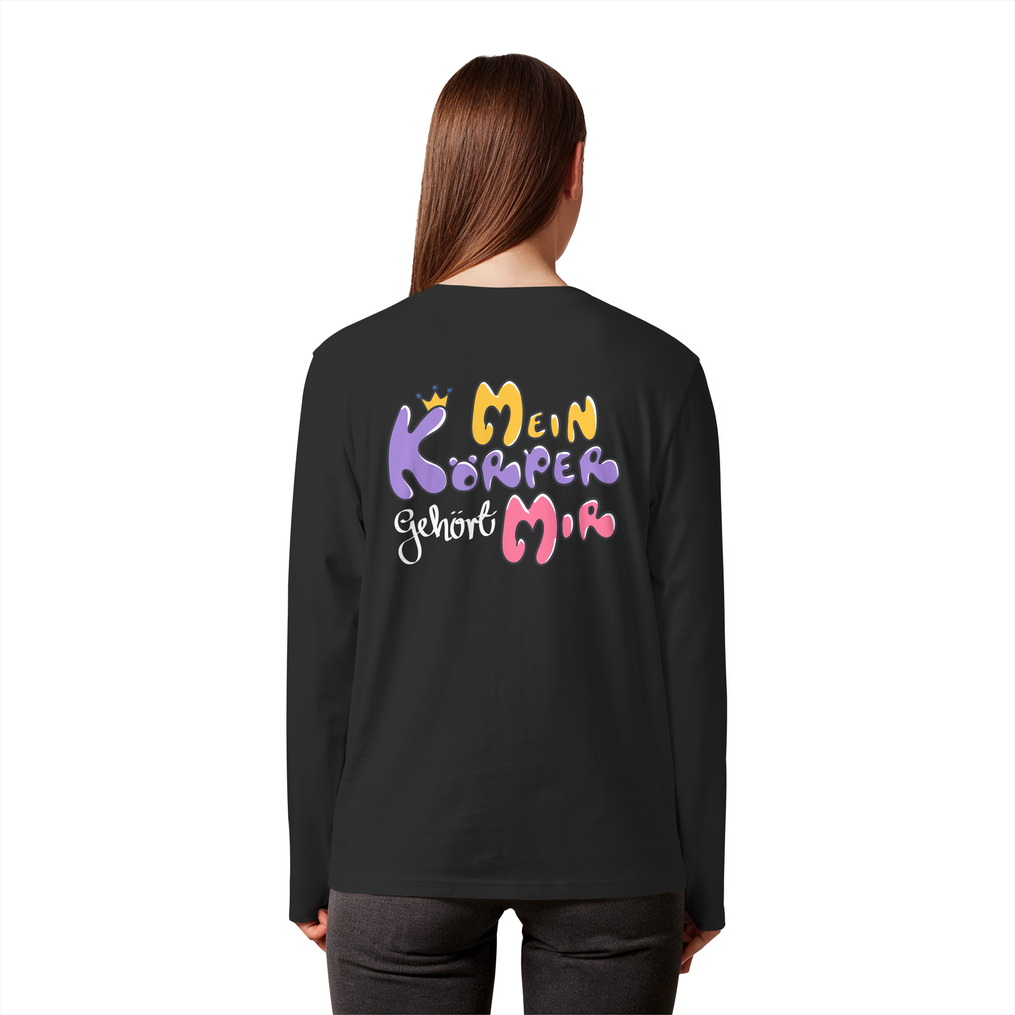 Survivor Queens Logo mit "Mein Körper gehört mir" Backprint (dunkel) - Organic Longsleeve T-Shirt
