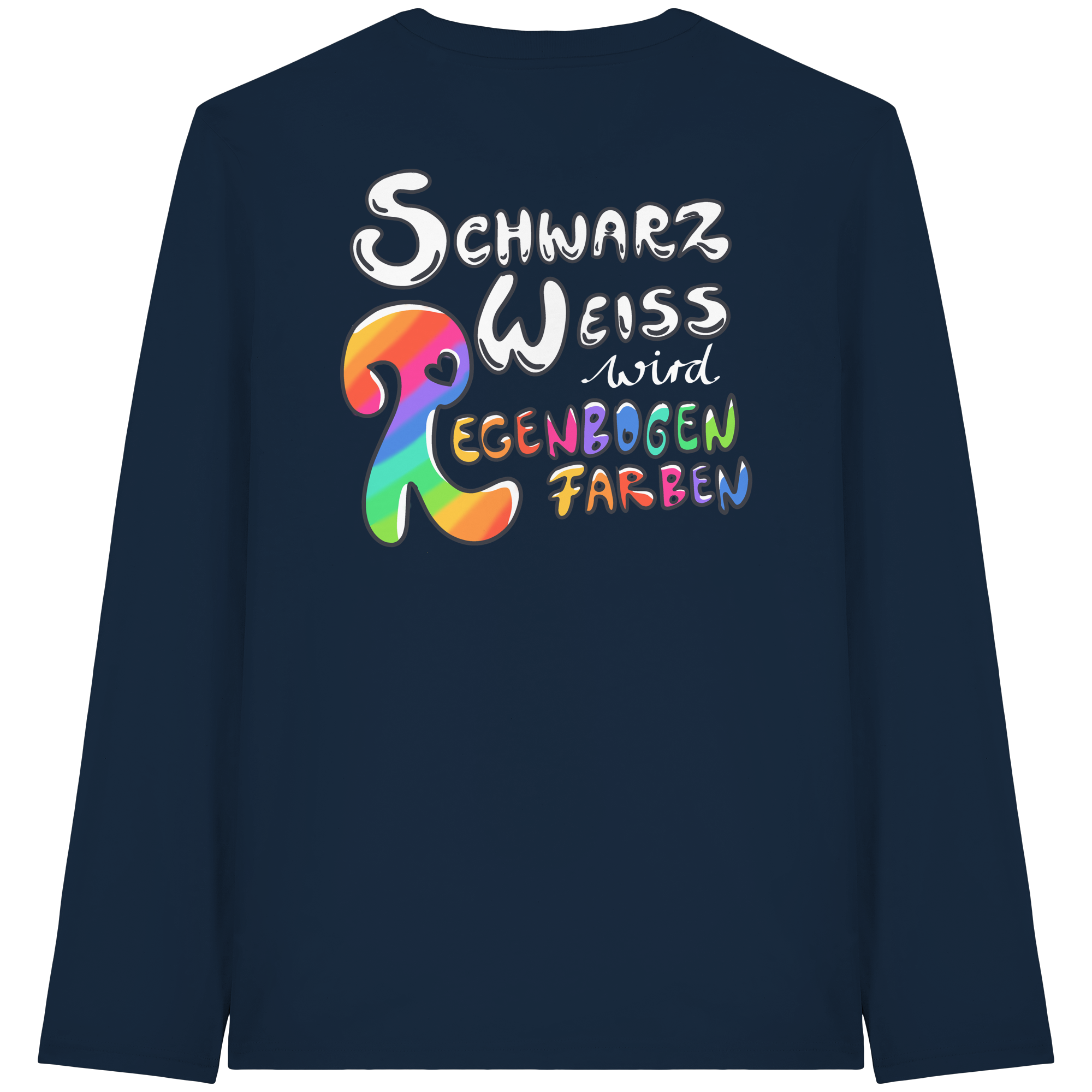 Schwarz Weiß wird Regenbogen Farben Backprint (dunkel) - Organic Longsleeve T-Shirt