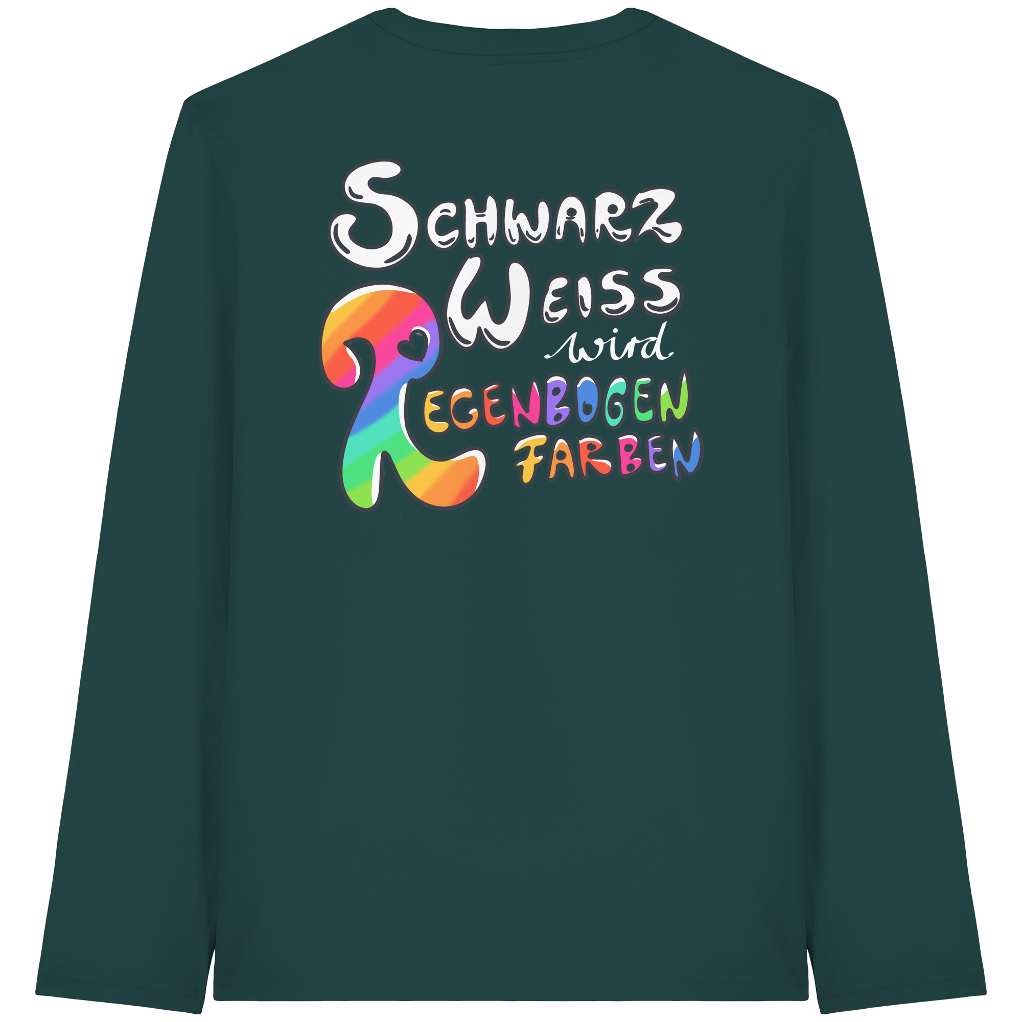Schwarz Weiß wird Regenbogen Farben Backprint (dunkel) - Organic Longsleeve T-Shirt