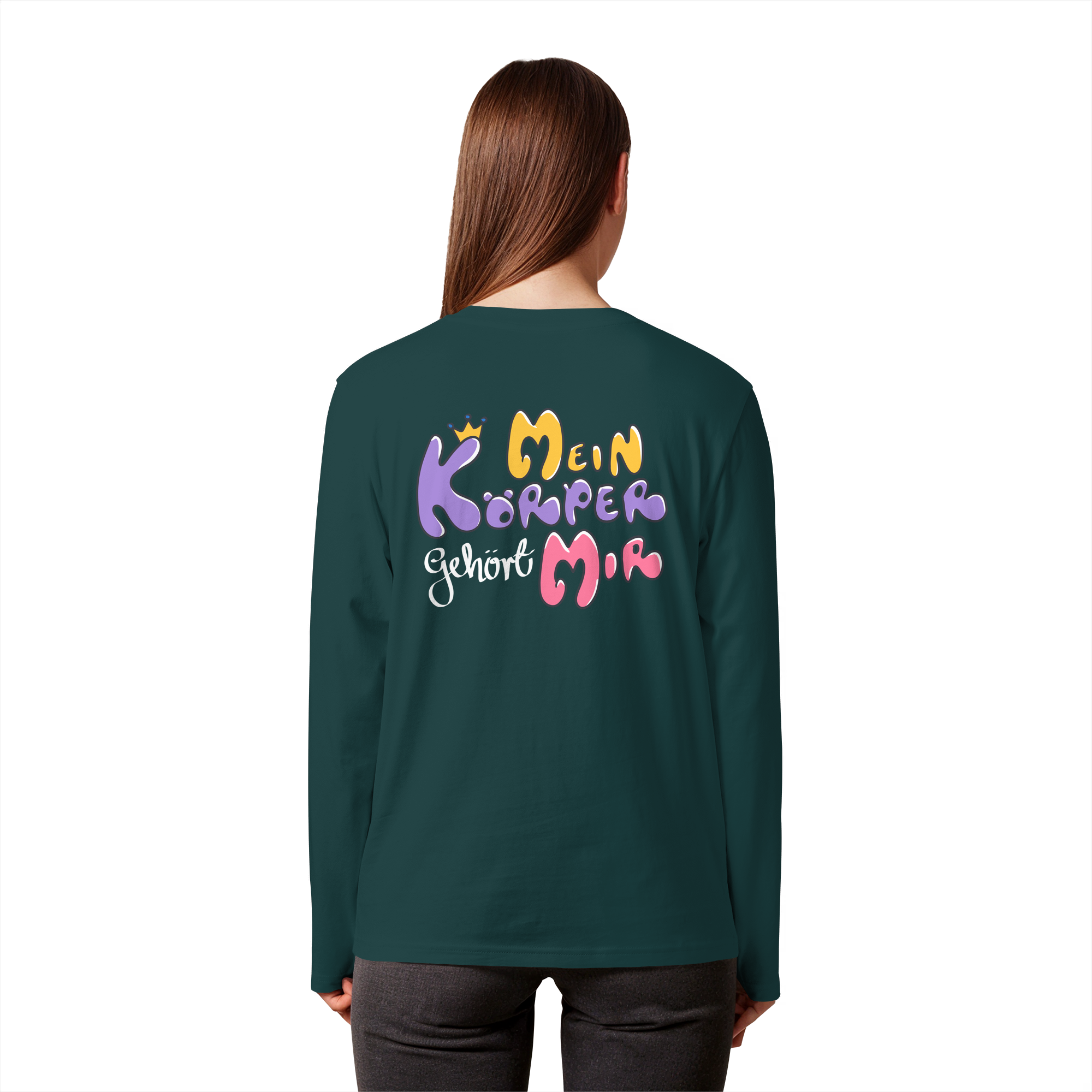 Survivor Queens Logo mit "Mein Körper gehört mir" Backprint (dunkel) - Organic Longsleeve T-Shirt