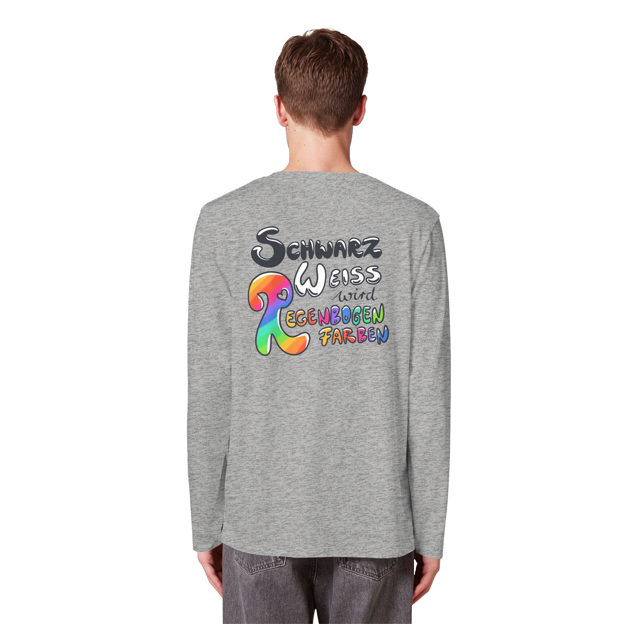 Schwarz Weiß wird Regenbogen Farben Backprint (hell) - Organic Longsleeve T-Shirt