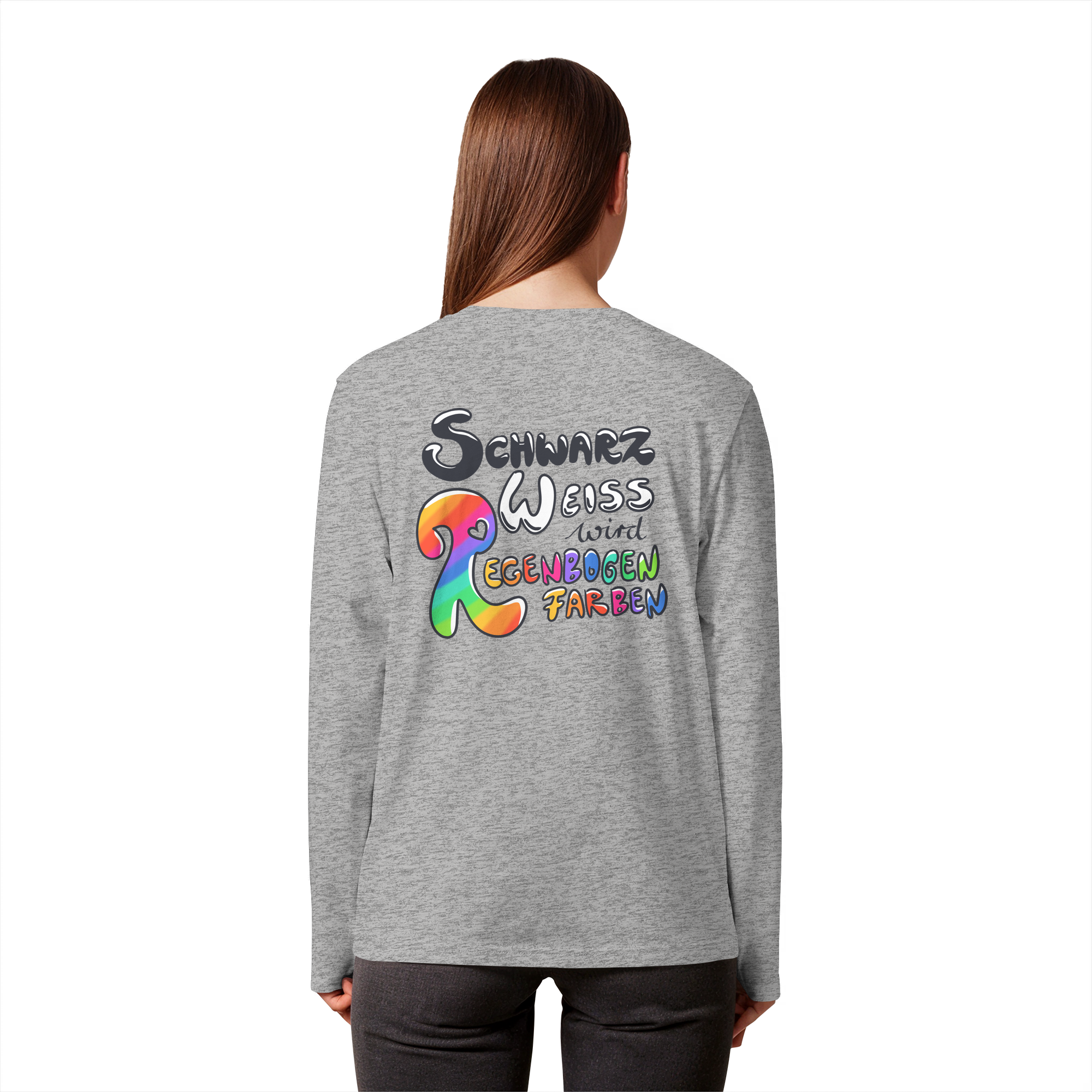 Schwarz Weiß wird Regenbogen Farben Backprint (hell) - Organic Longsleeve T-Shirt