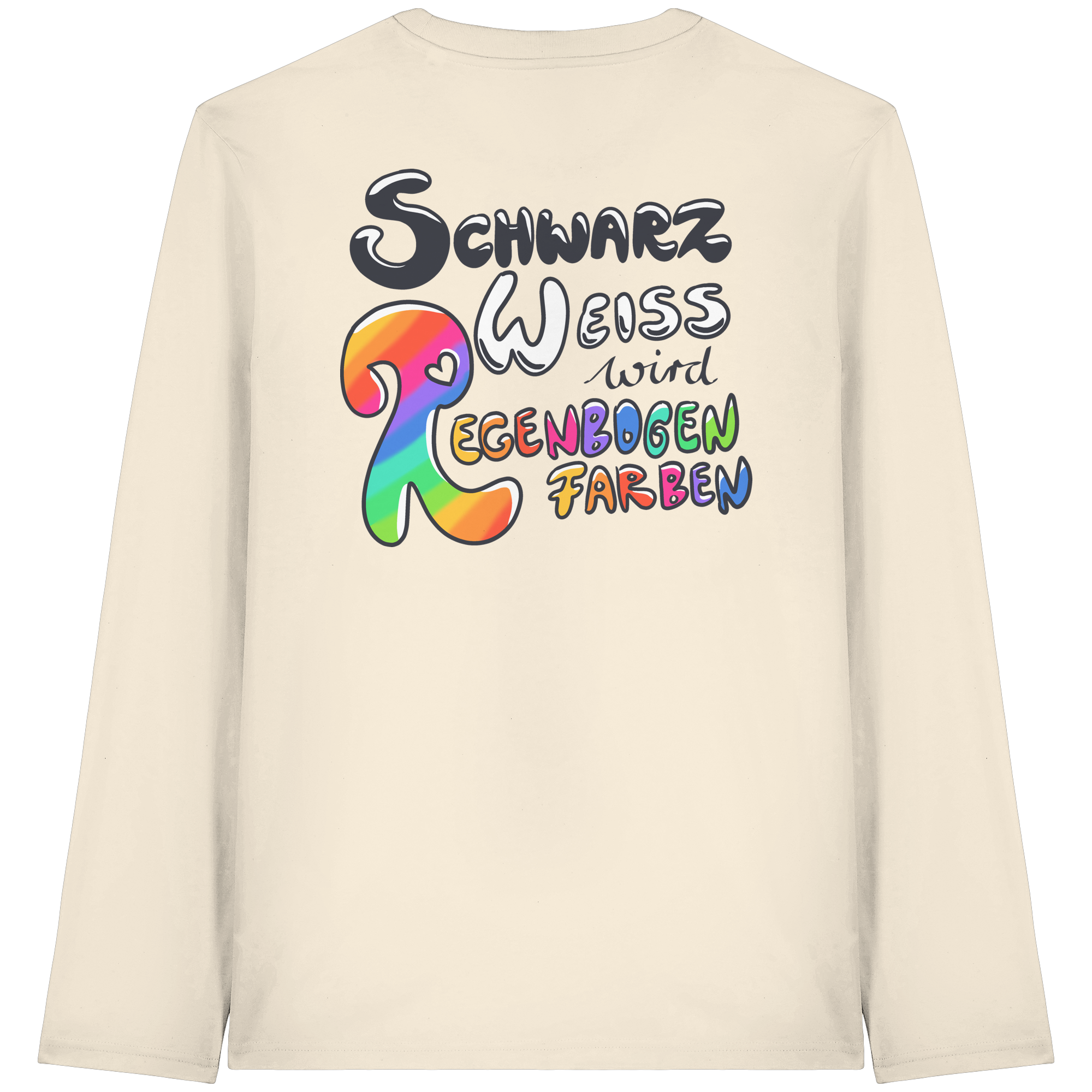 Schwarz Weiß wird Regenbogen Farben Backprint (hell) - Organic Longsleeve T-Shirt