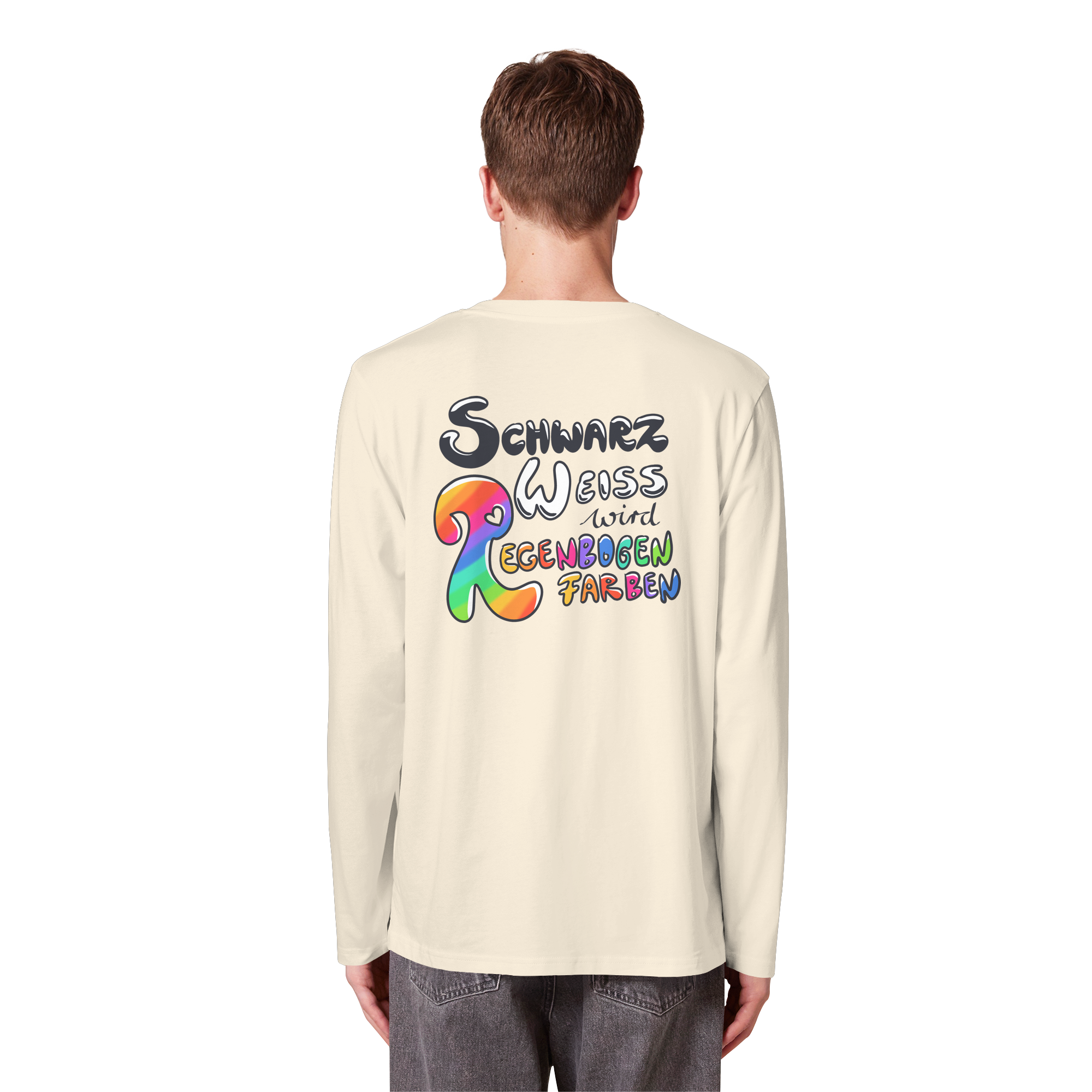 Schwarz Weiß wird Regenbogen Farben Backprint (hell) - Organic Longsleeve T-Shirt