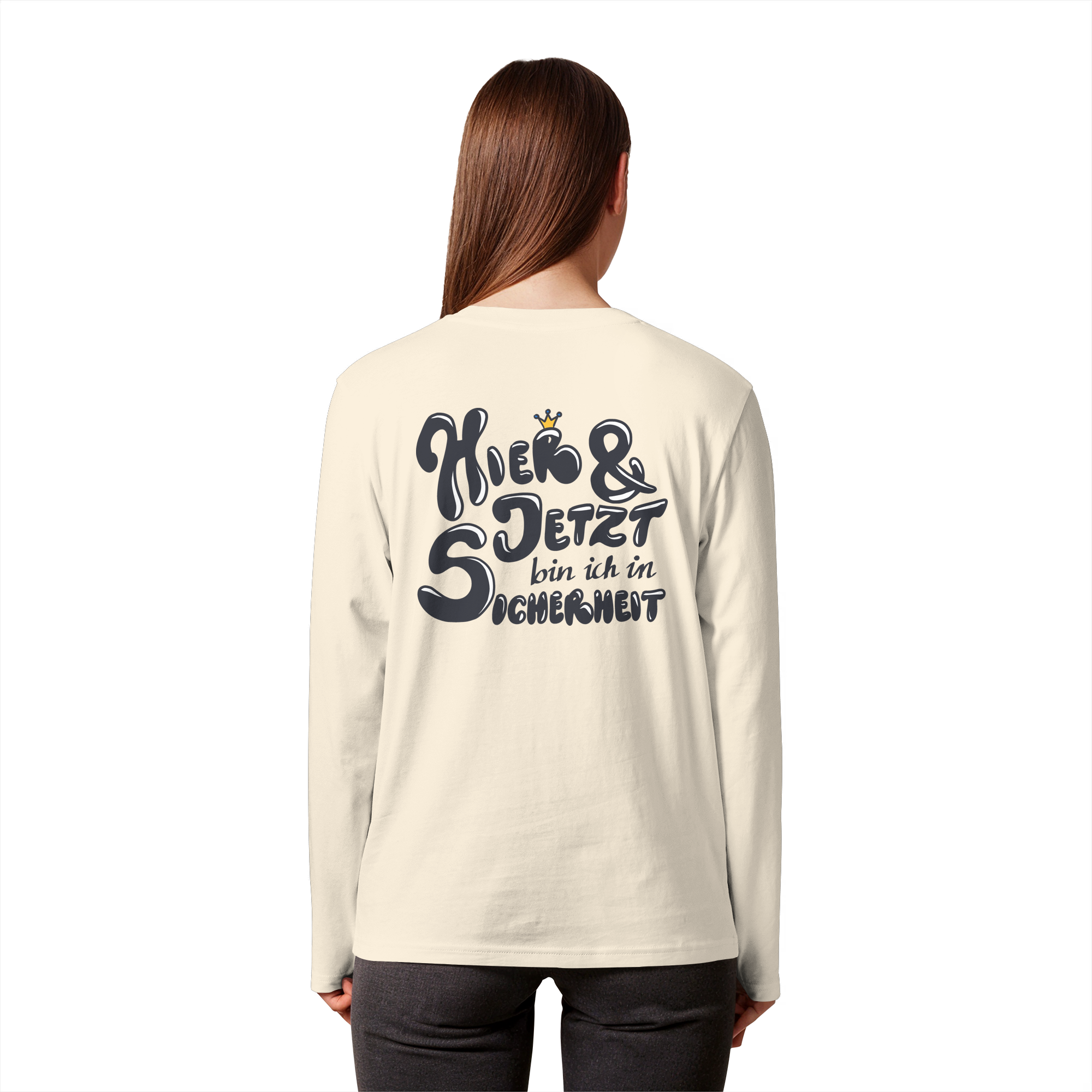 Hier und jetzt bin ich in Sicherheit "Schwarze Edition" Backprint - Organic Longsleeve T-Shirt