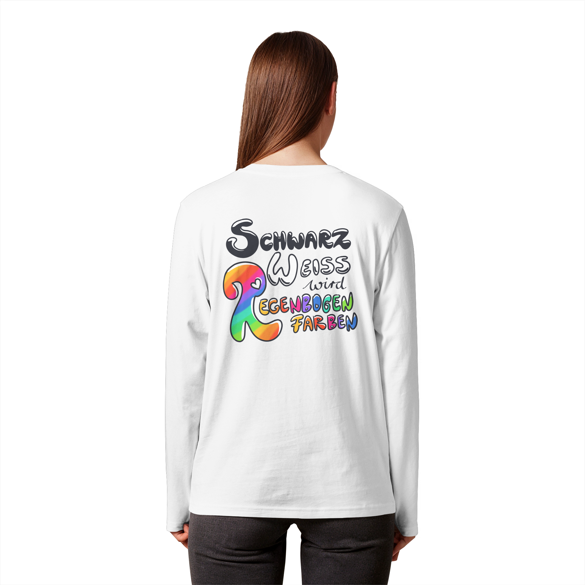 Schwarz Weiß wird Regenbogen Farben Backprint (hell) - Organic Longsleeve T-Shirt
