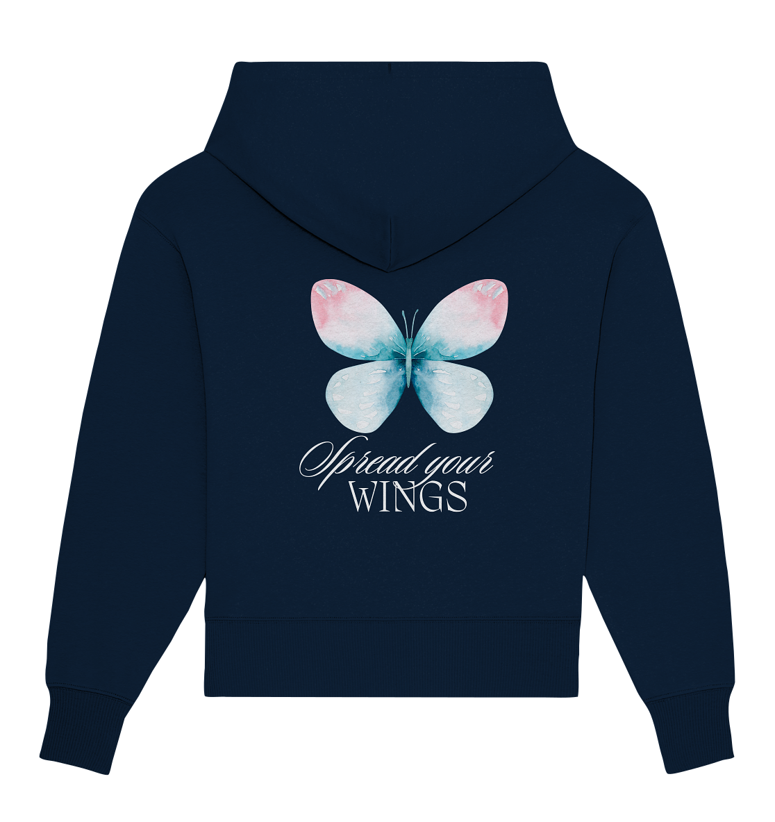 Spread your Wings (weiße Schrift) Backprint - Organic Oversize Hoodie