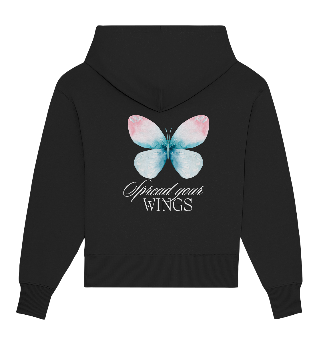 Spread your Wings (weiße Schrift) Backprint - Organic Oversize Hoodie