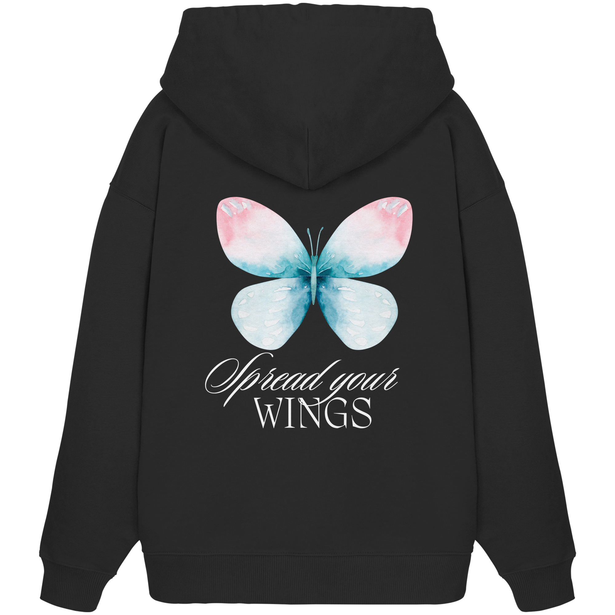 Spread your Wings (weiße Schrift) Backprint - Organic Oversize Hoodie