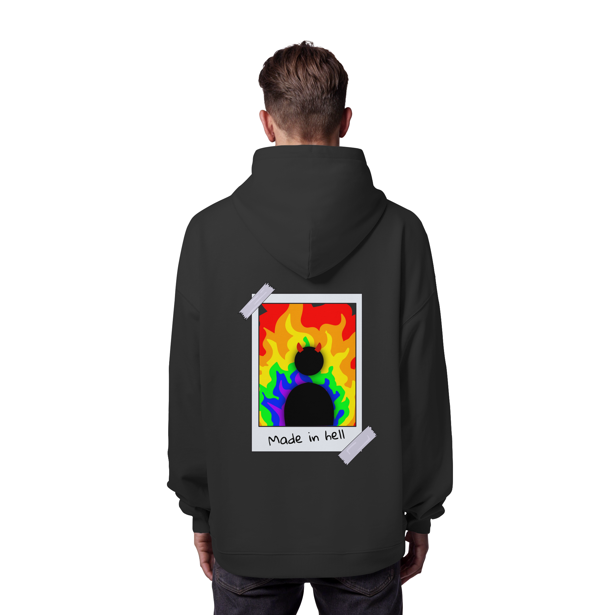 made in hell "Regenbogen Flammen Edition" Backprint - Organic Oversize Hoodie
