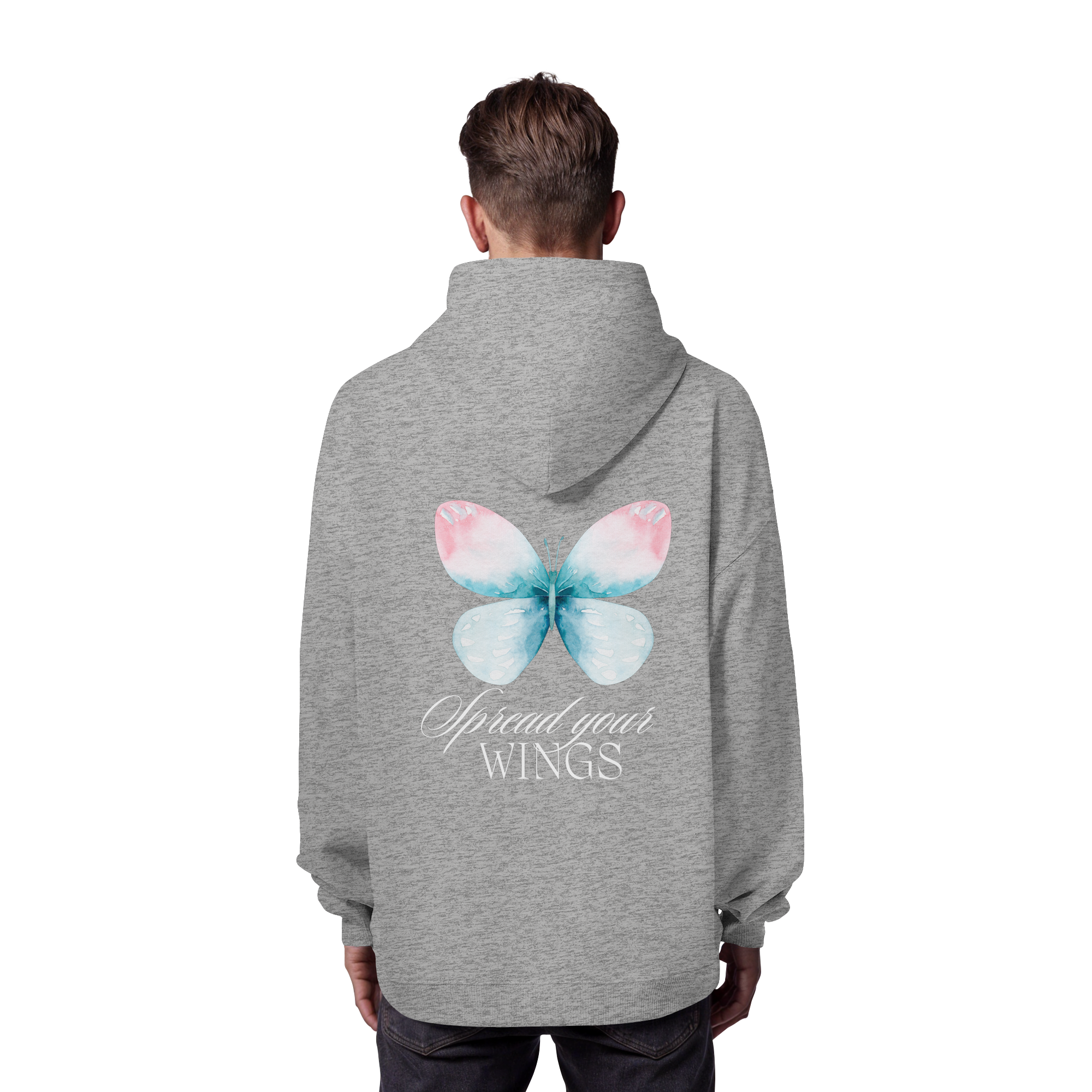 Spread your Wings (weiße Schrift) Backprint - Organic Oversize Hoodie