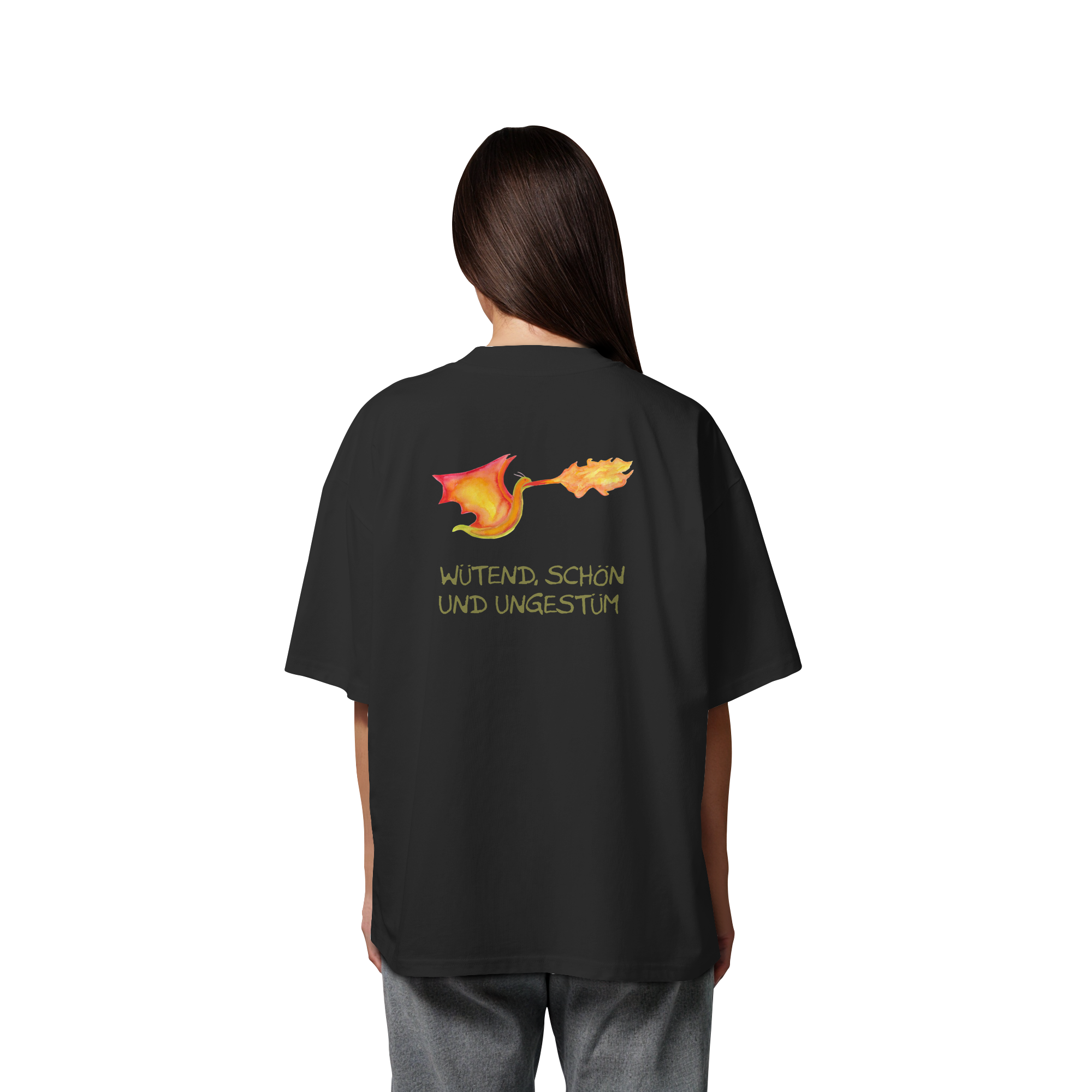 Wütend, schön und ungestüm "Jona Flammen Edition" Backprint - Organic Oversize Shirt