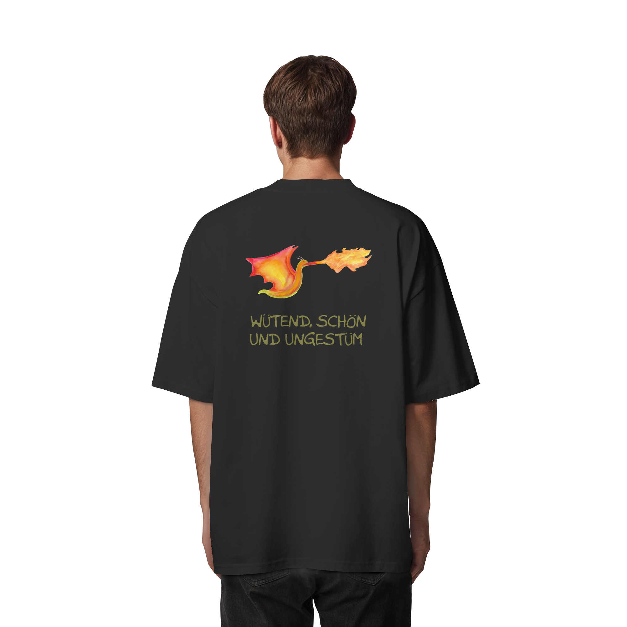 Wütend, schön und ungestüm "Jona Flammen Edition" Backprint - Organic Oversize Shirt