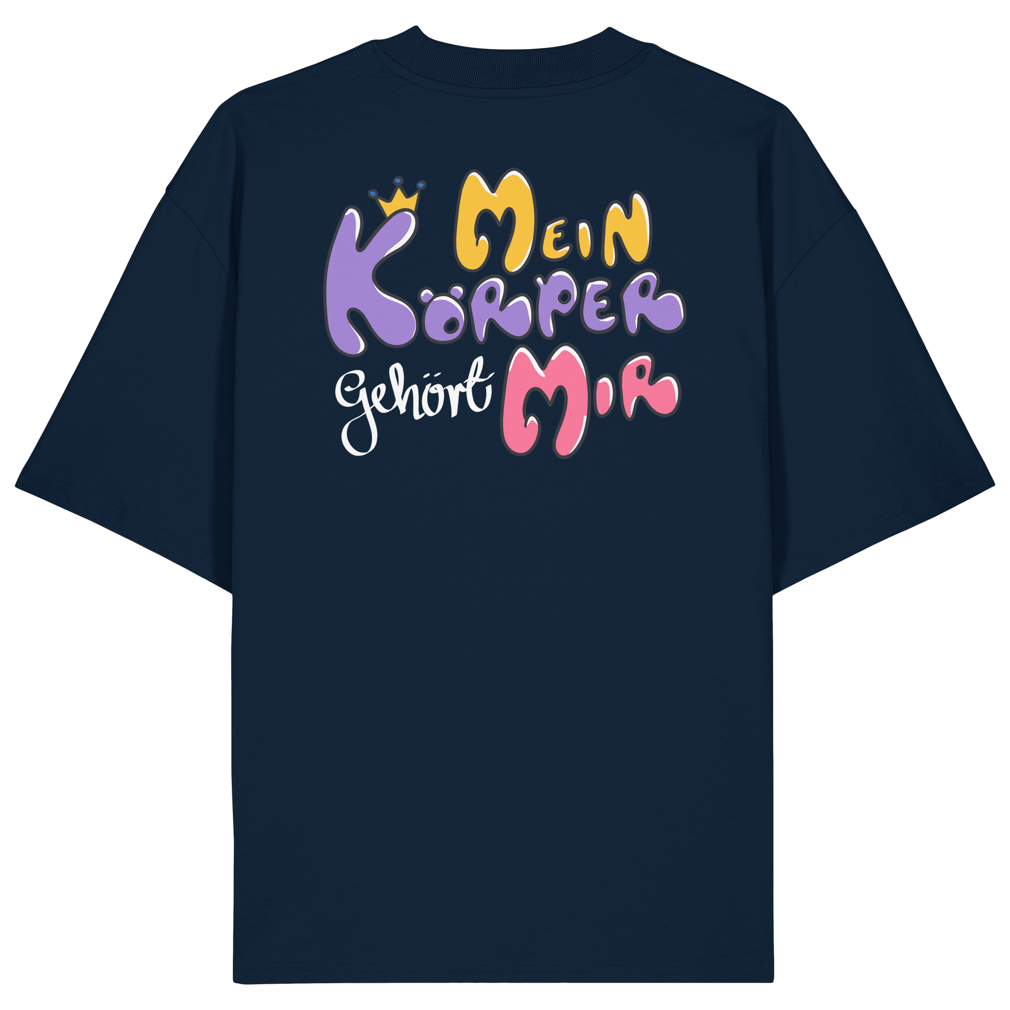 Survivor Queens Logo mit "Mein Körper gehört mir" Backprint (dunkel) - Organic Oversize Shirt