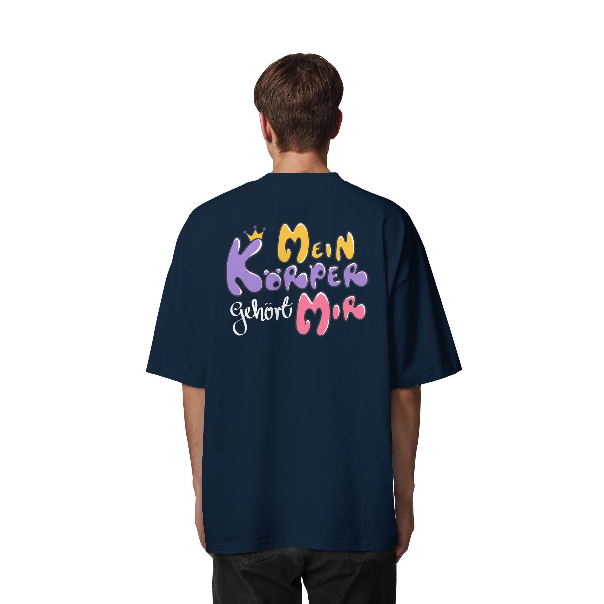 Survivor Queens Logo mit "Mein Körper gehört mir" Backprint (dunkel) - Organic Oversize Shirt