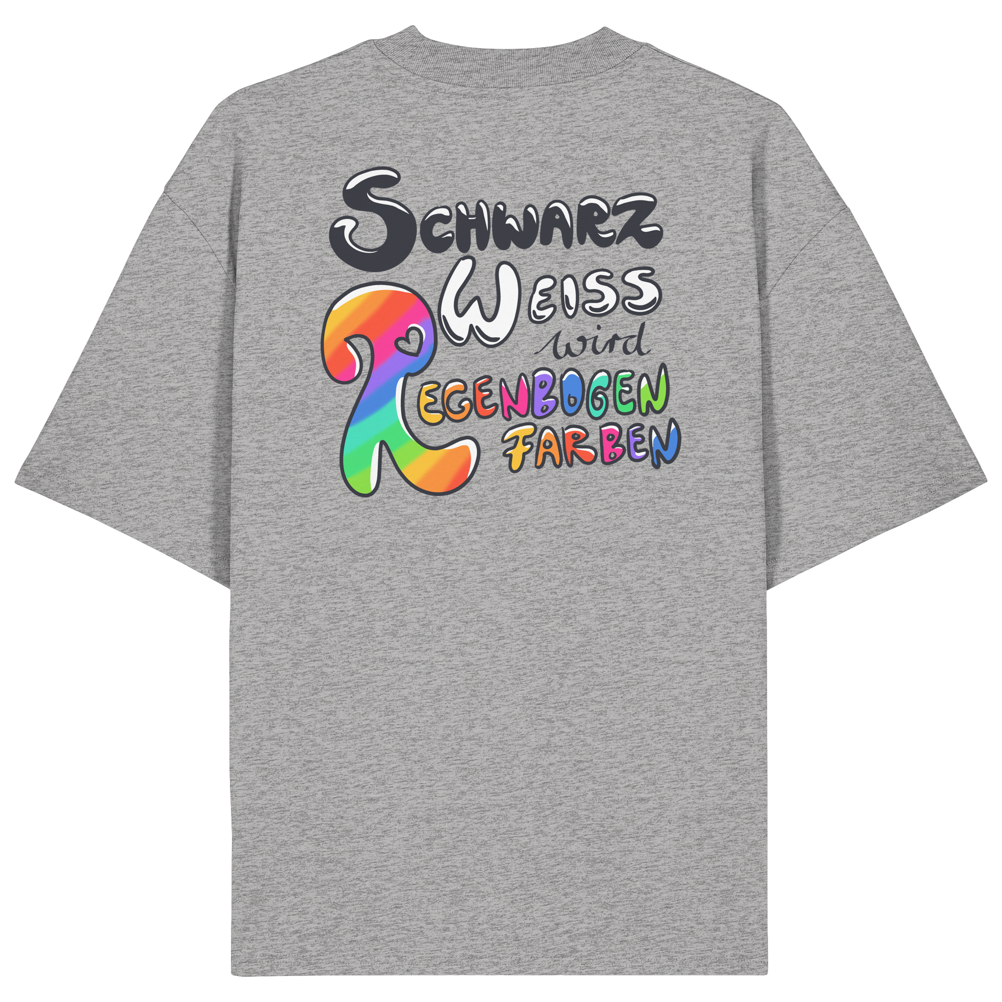 Schwarz Weiß wird Regenbogen Farben Backprint (hell) - Organic Oversize Shirt