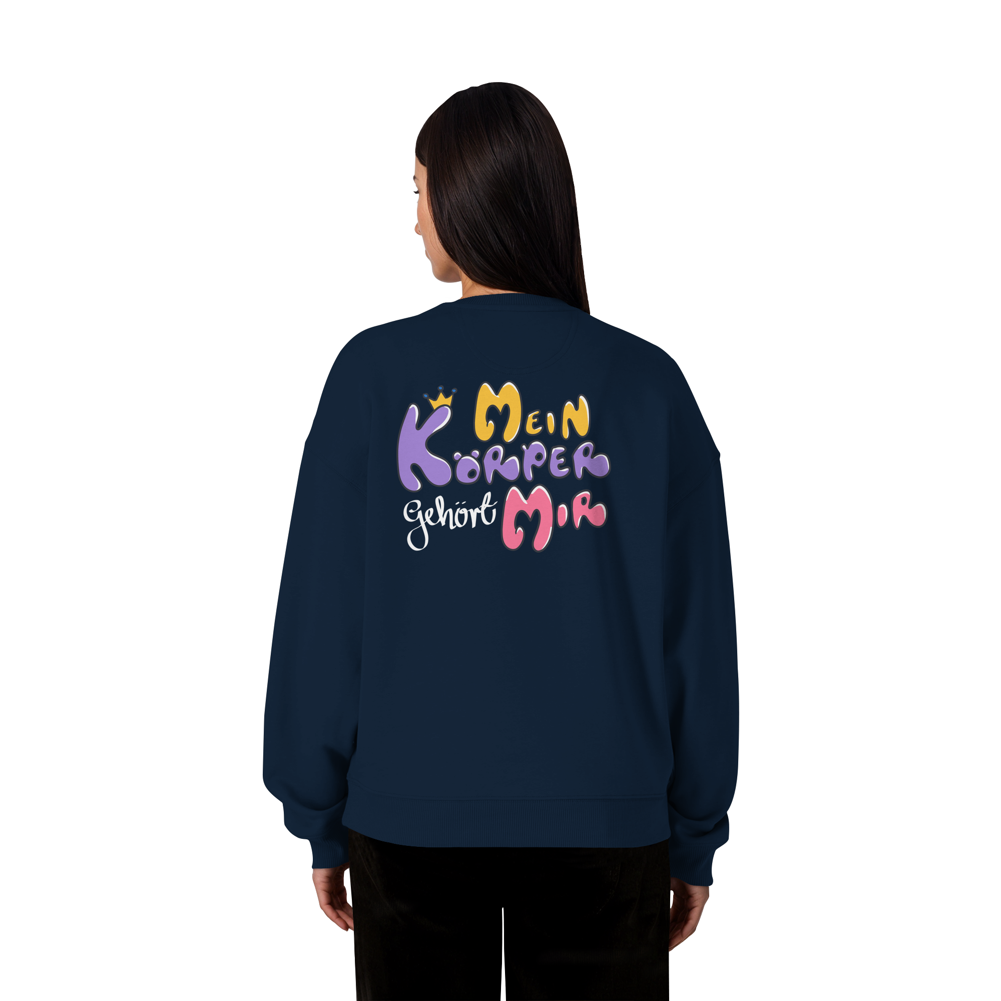 Survivor Queens Logo mit "Mein Körper gehört mir" Backprint (dunkel) - Organic Oversize Sweatshirt