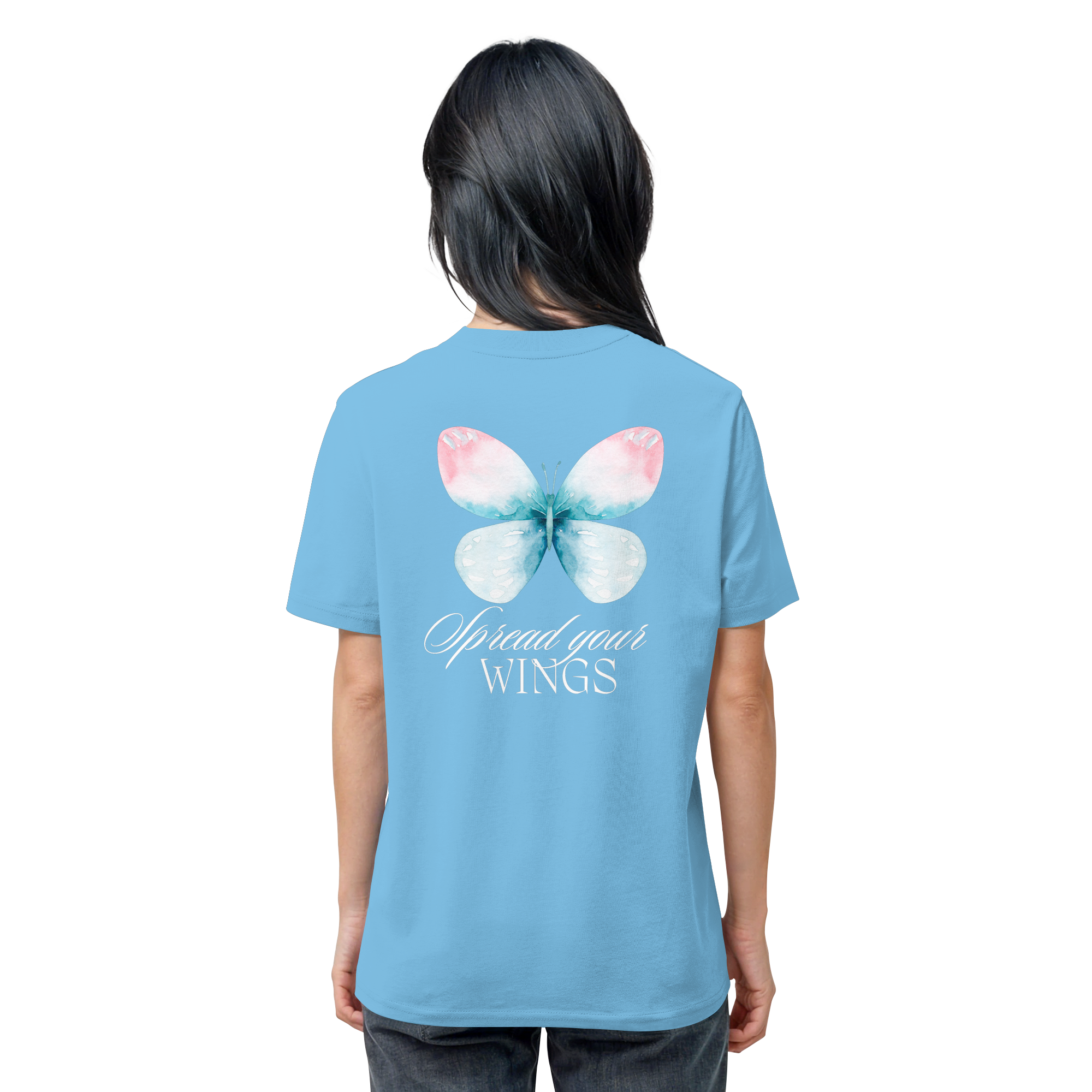 Spread your Wings (weiße Schrift) Backprint - Organic Shirt