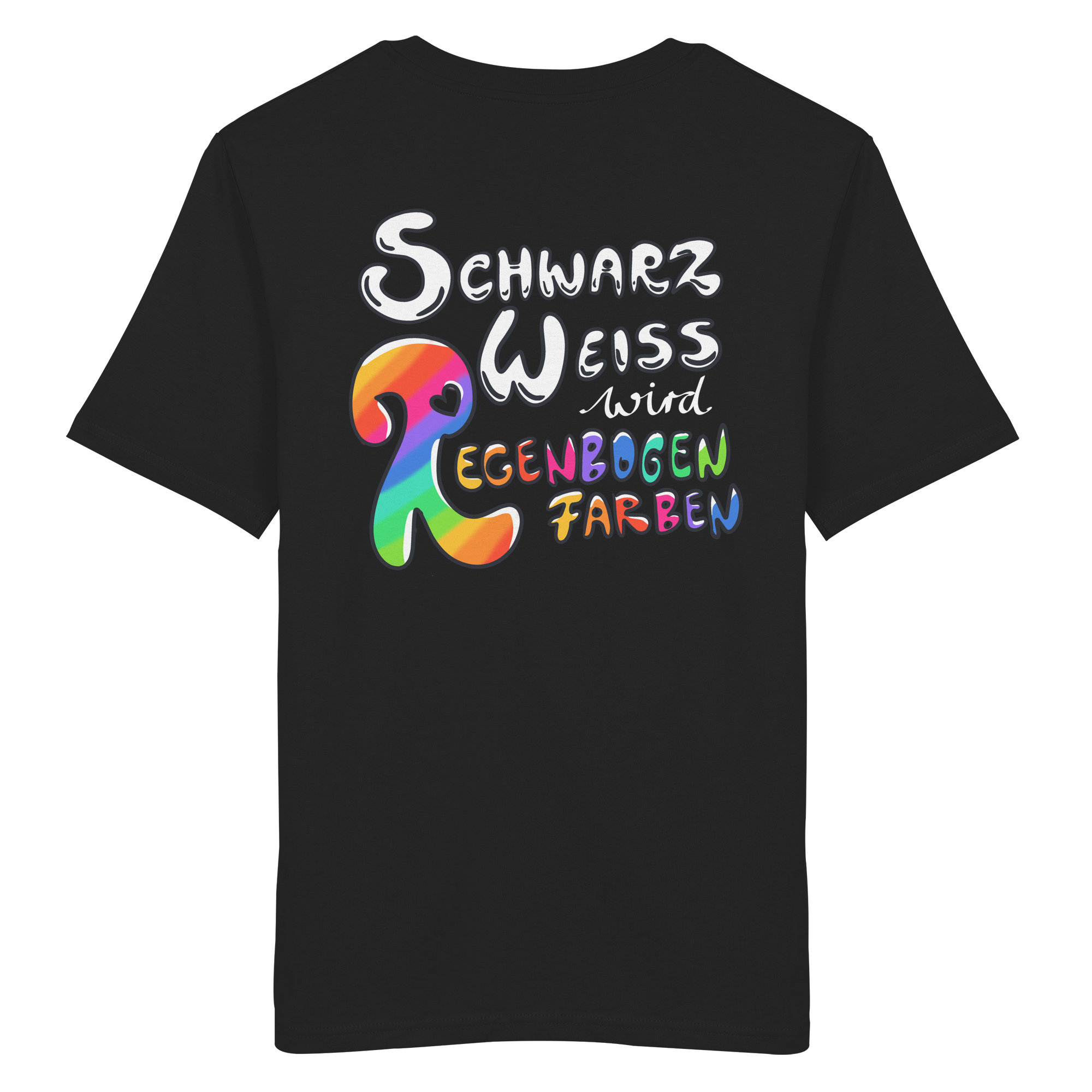 Schwarz Weiß wird Regenbogen Farben Backprint (dunkel) - Organic Shirt