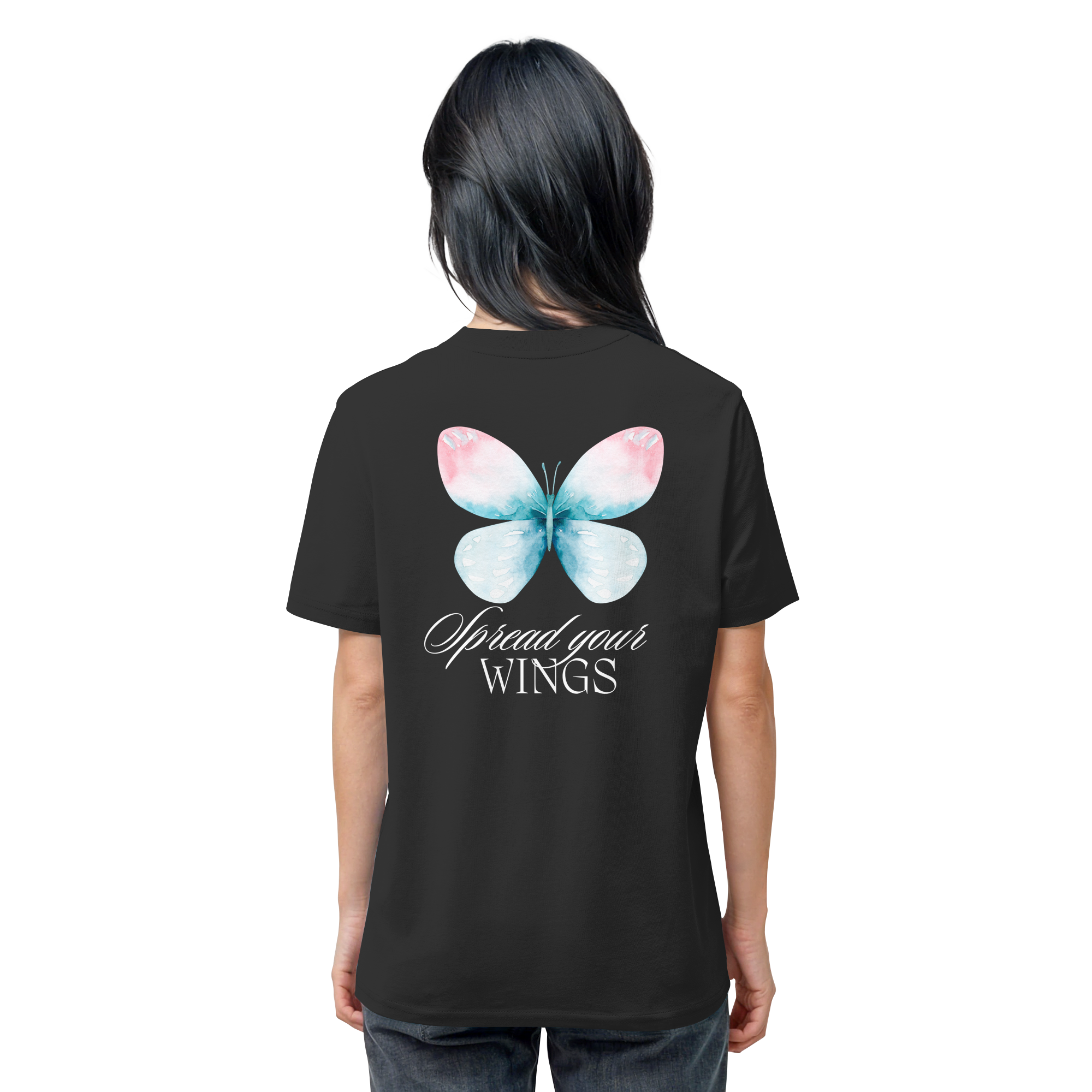 Spread your Wings (weiße Schrift) Backprint - Organic Shirt