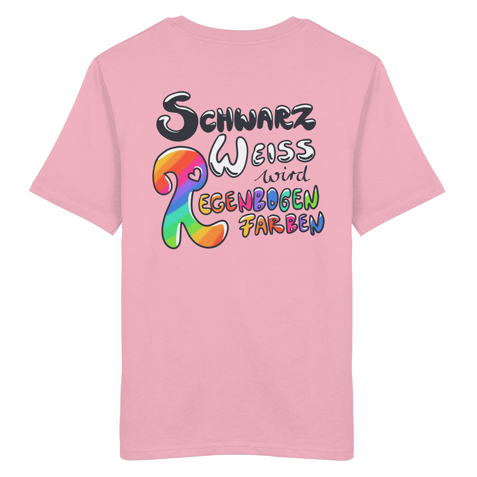Schwarz Weiß wird Regenbogen Farben Backprint (hell) - Organic Shirt