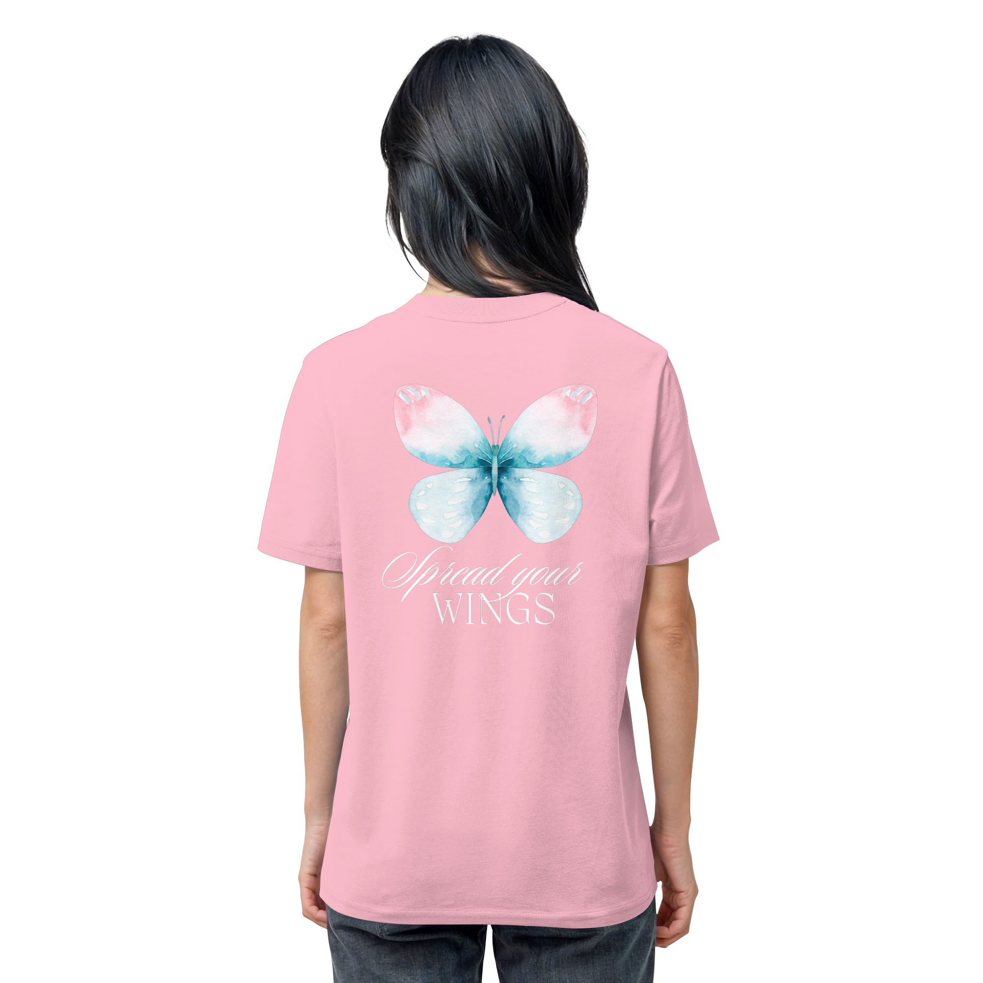 Spread your Wings (weiße Schrift) Backprint - Organic Shirt