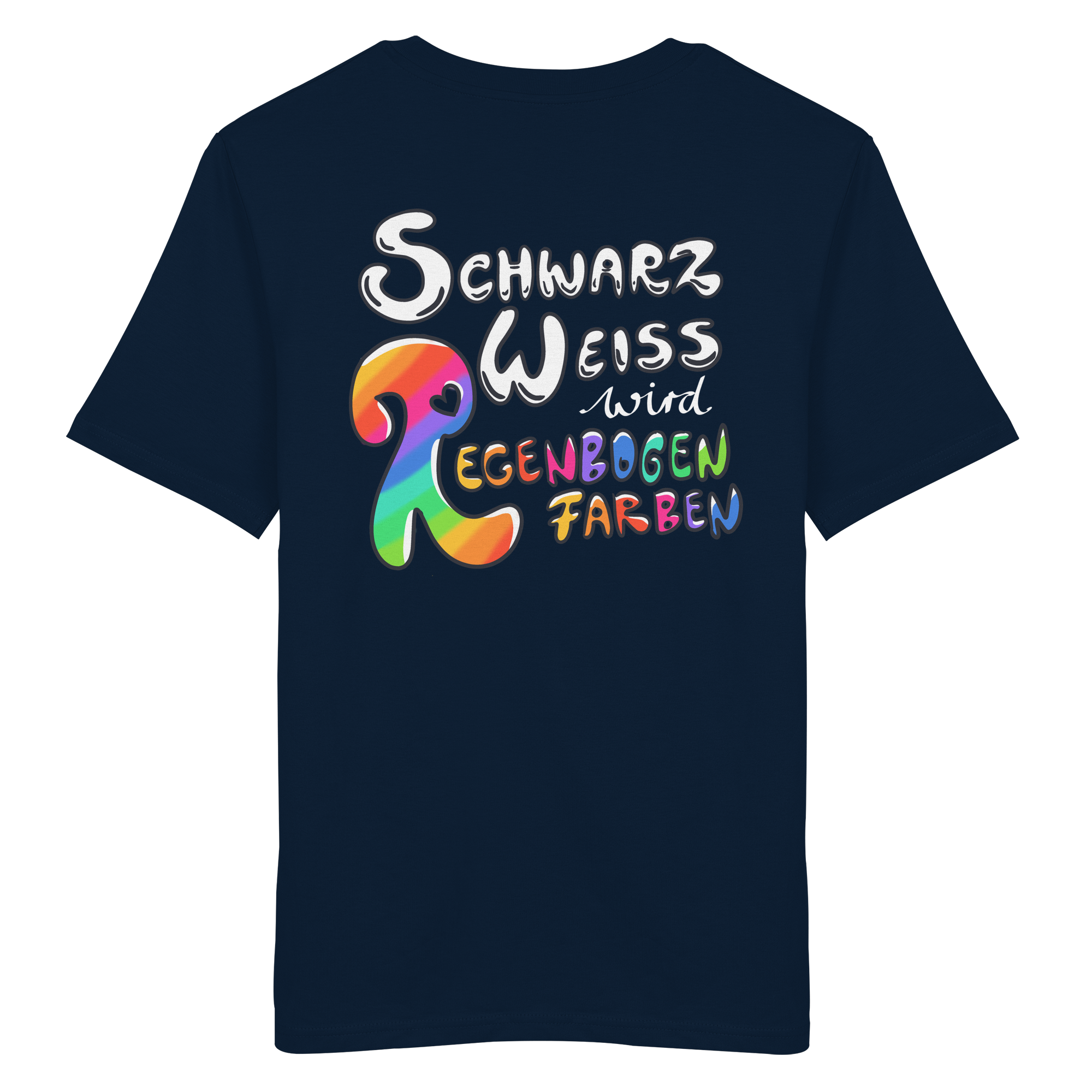 Schwarz Weiß wird Regenbogen Farben Backprint (dunkel) - Organic Shirt