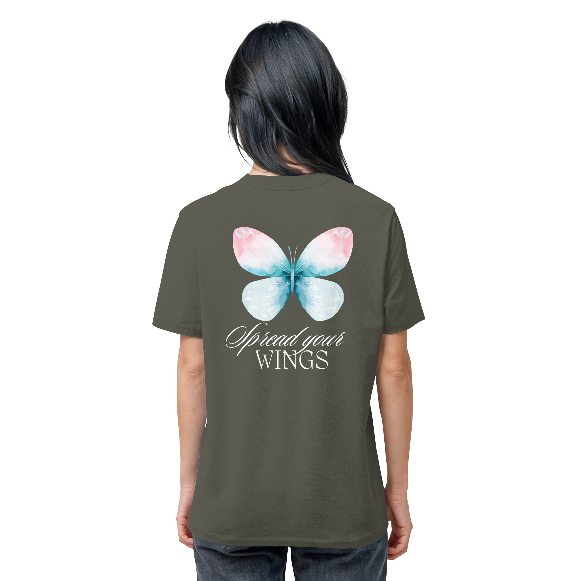 Spread your Wings (weiße Schrift) Backprint - Organic Shirt