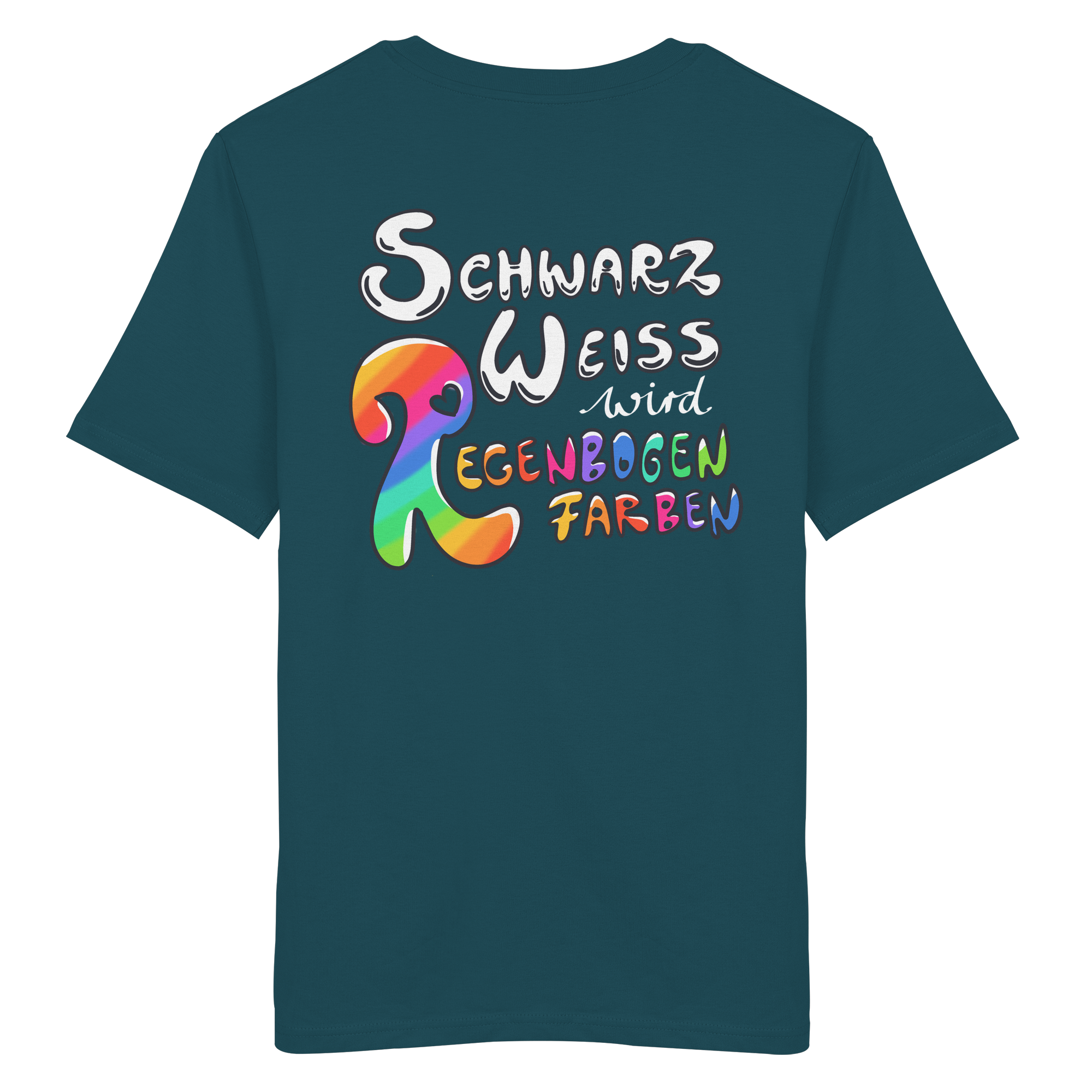 Schwarz Weiß wird Regenbogen Farben Backprint (dunkel) - Organic Shirt