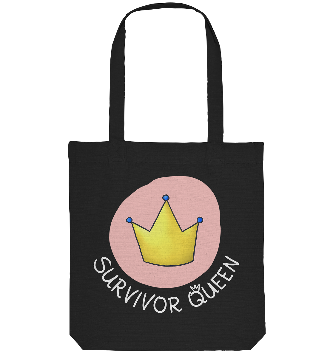 Survivor Queens Logo mit "Mein Körper gehört mir" Backprint (dunkel) - Organic Tote-Bag