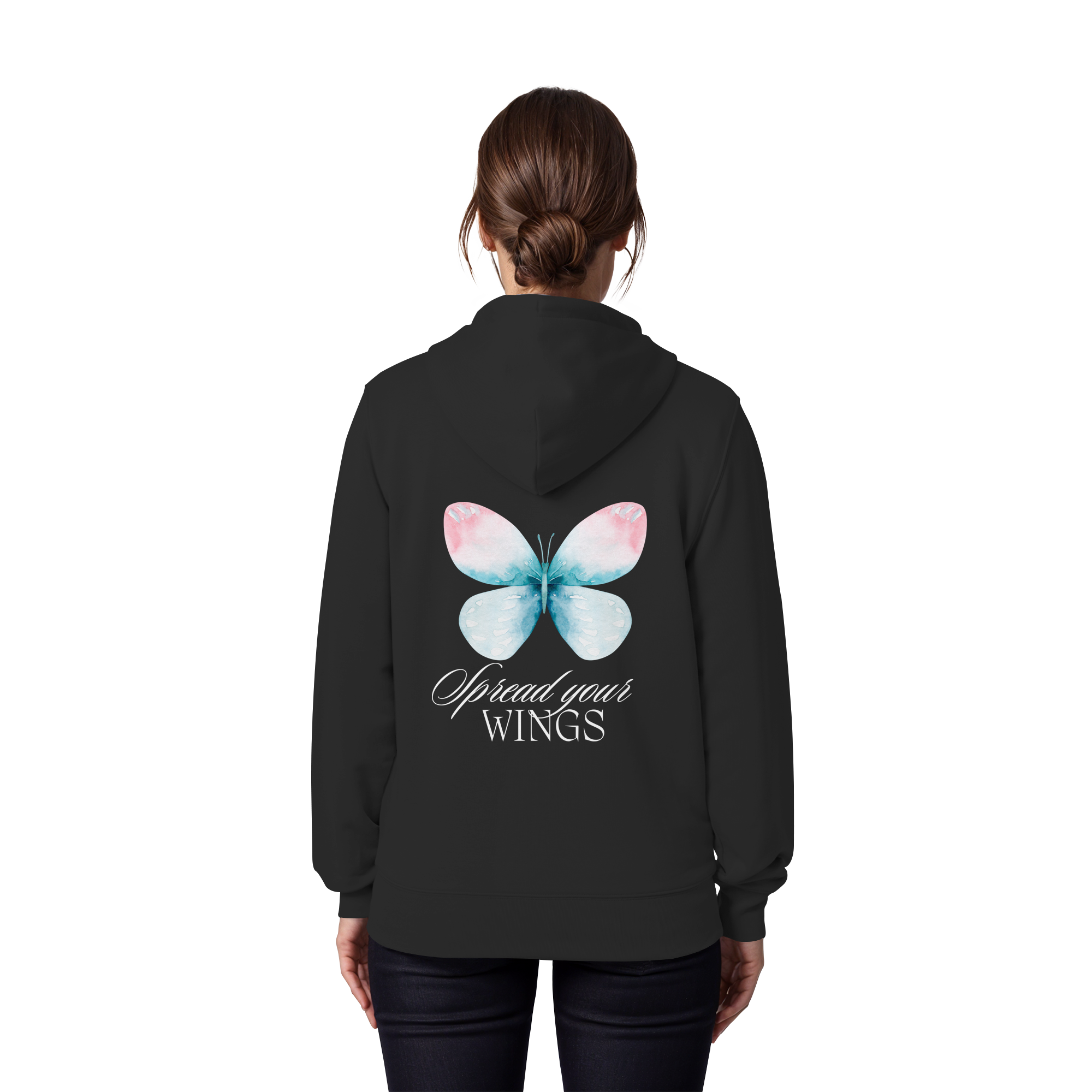 Spread your Wings (weiße Schrift) Backprint - Organic Zipper