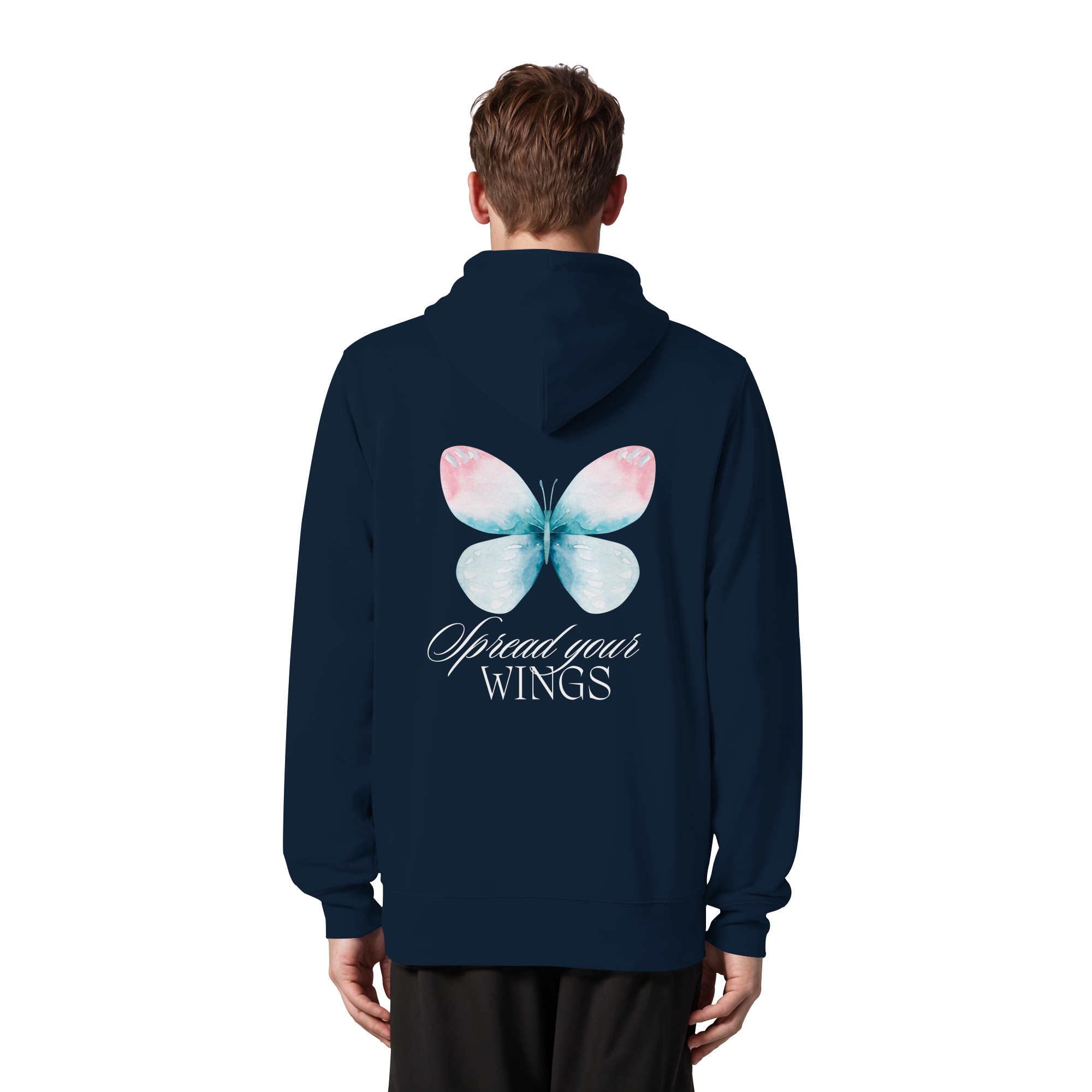 Spread your Wings (weiße Schrift) Backprint - Organic Zipper