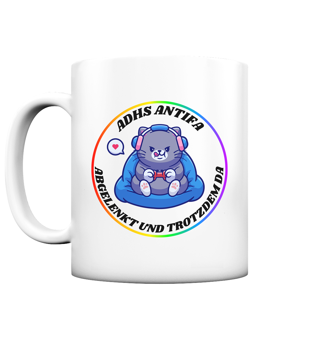 ADHS Antifa: Abgelenkt und trotzdem da "Gamer Cat Edition" - Tasse matt
