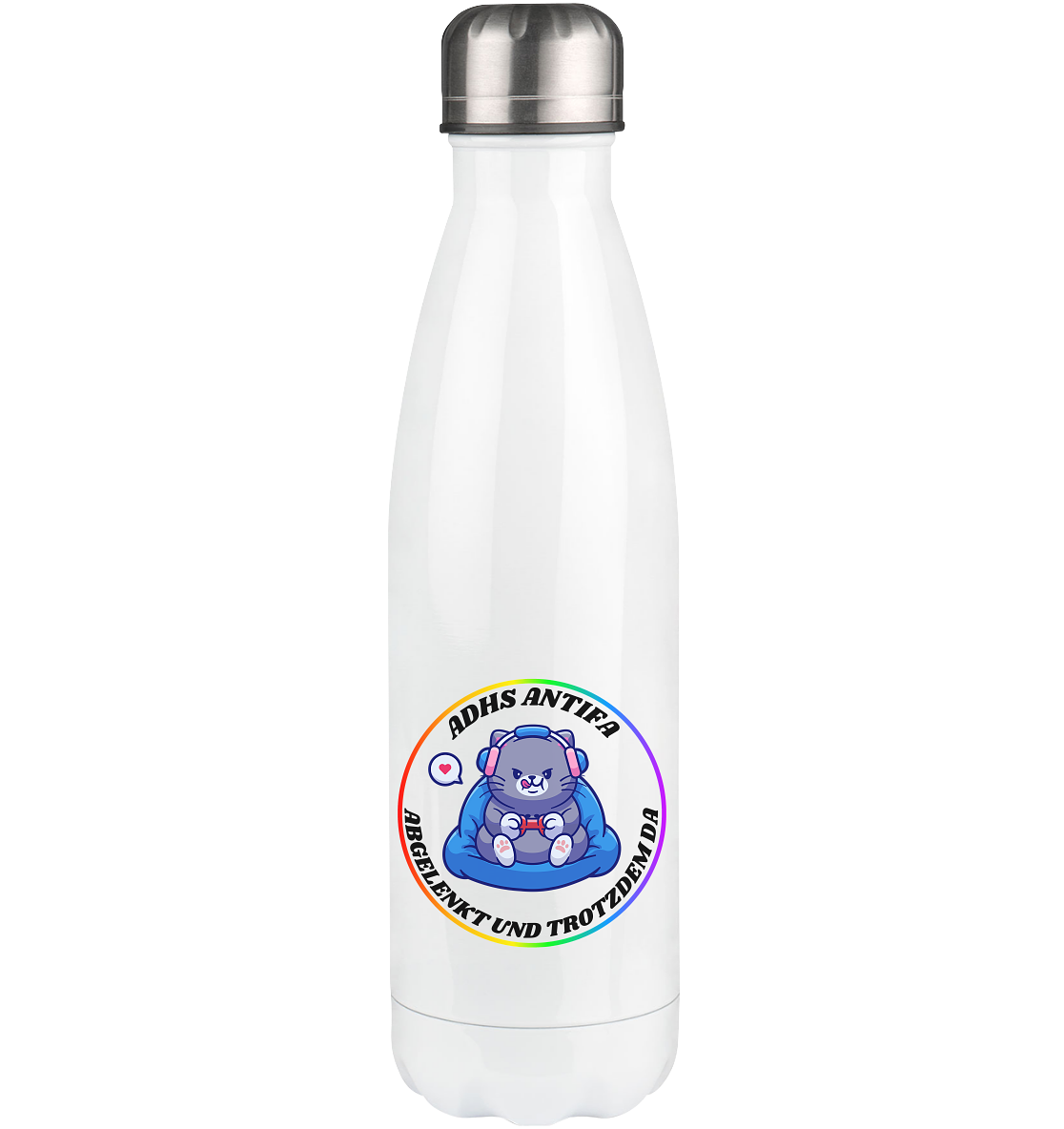 ADHS Antifa: Abgelenkt und trotzdem da "Gamer Cat Edition" - Thermoflasche 500ml