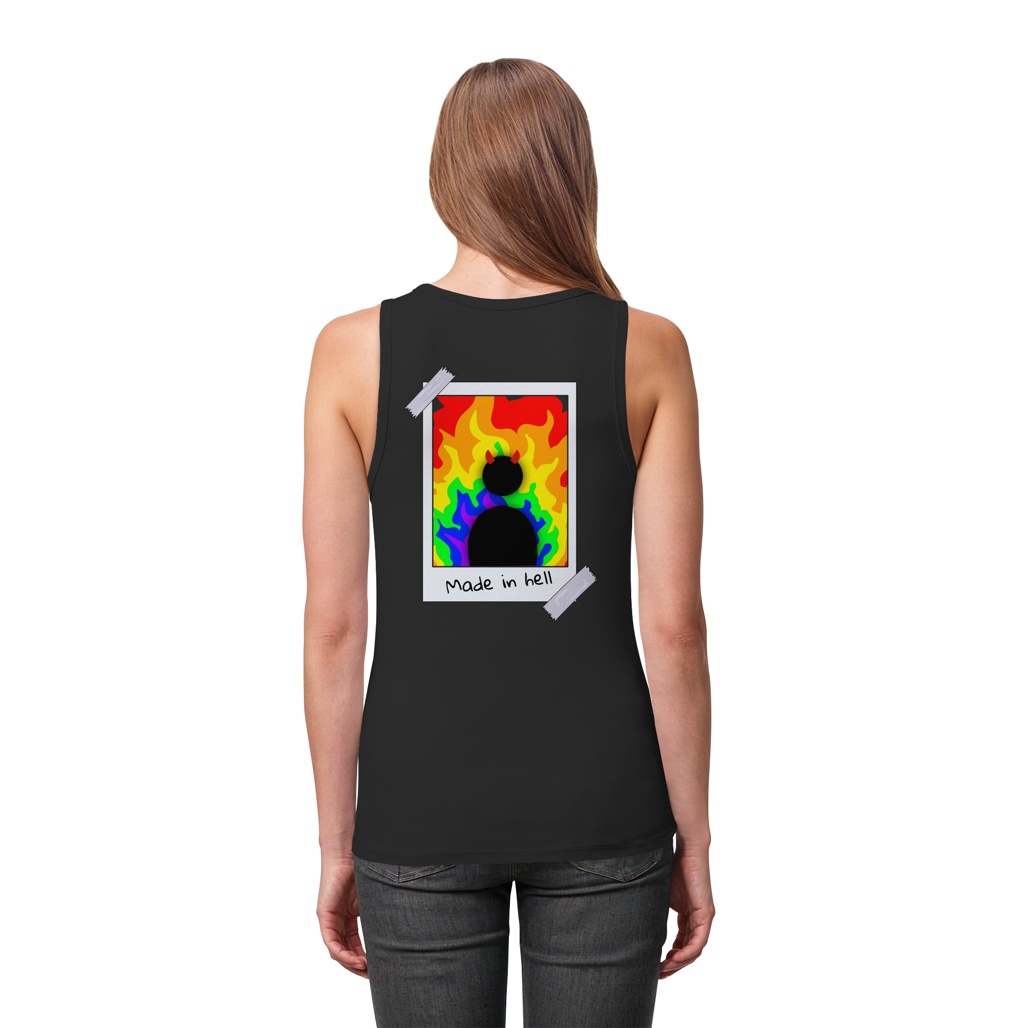 made in hell "Regenbogen Flammen Edition" Backprint - Womens Organic Fitted Tank Top
