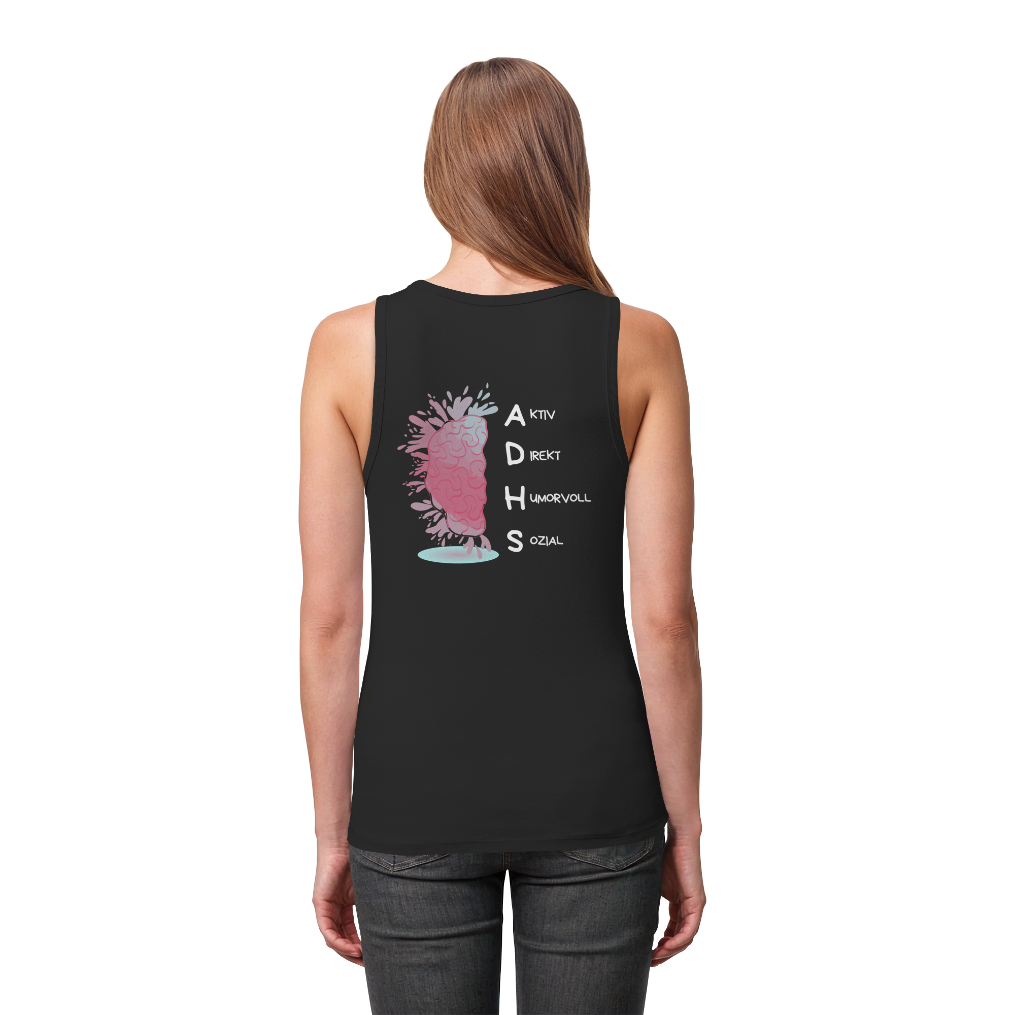 ADHS Aktiv Direkt Humorvoll Sozial Backprint - Womens Organic Fitted Tank Top