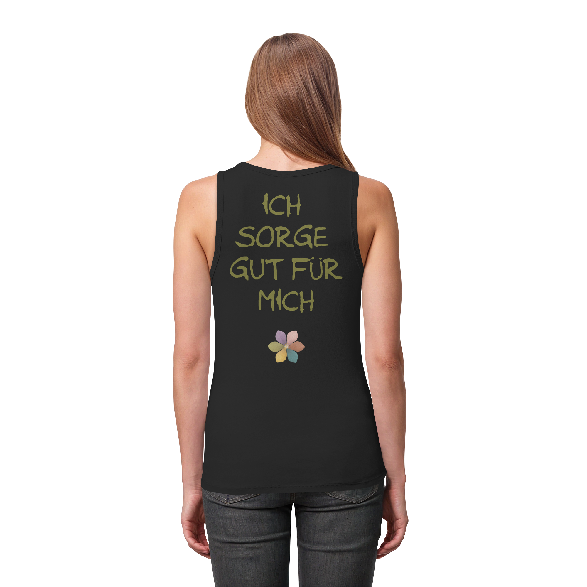 Ich sorge gut für mich "Achtsamkeitsblüte Edition" Backprint - Womens Organic Fitted Tank Top
