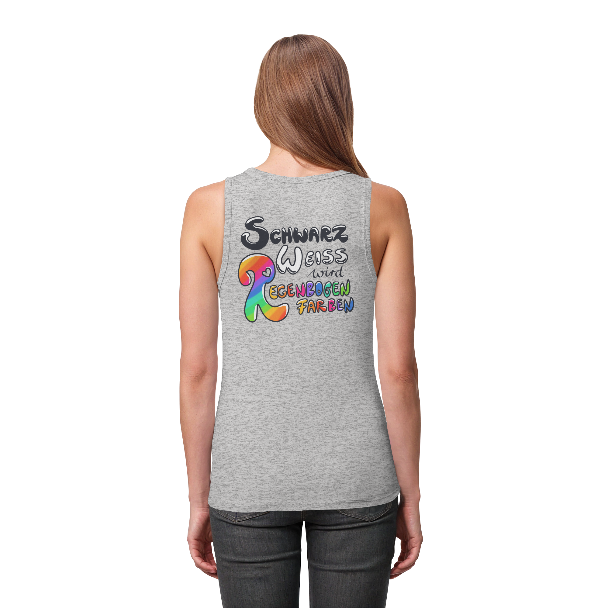 Schwarz Weiß wird Regenbogen Farben Backprint (hell) - Womens Organic Fitted Tank Top
