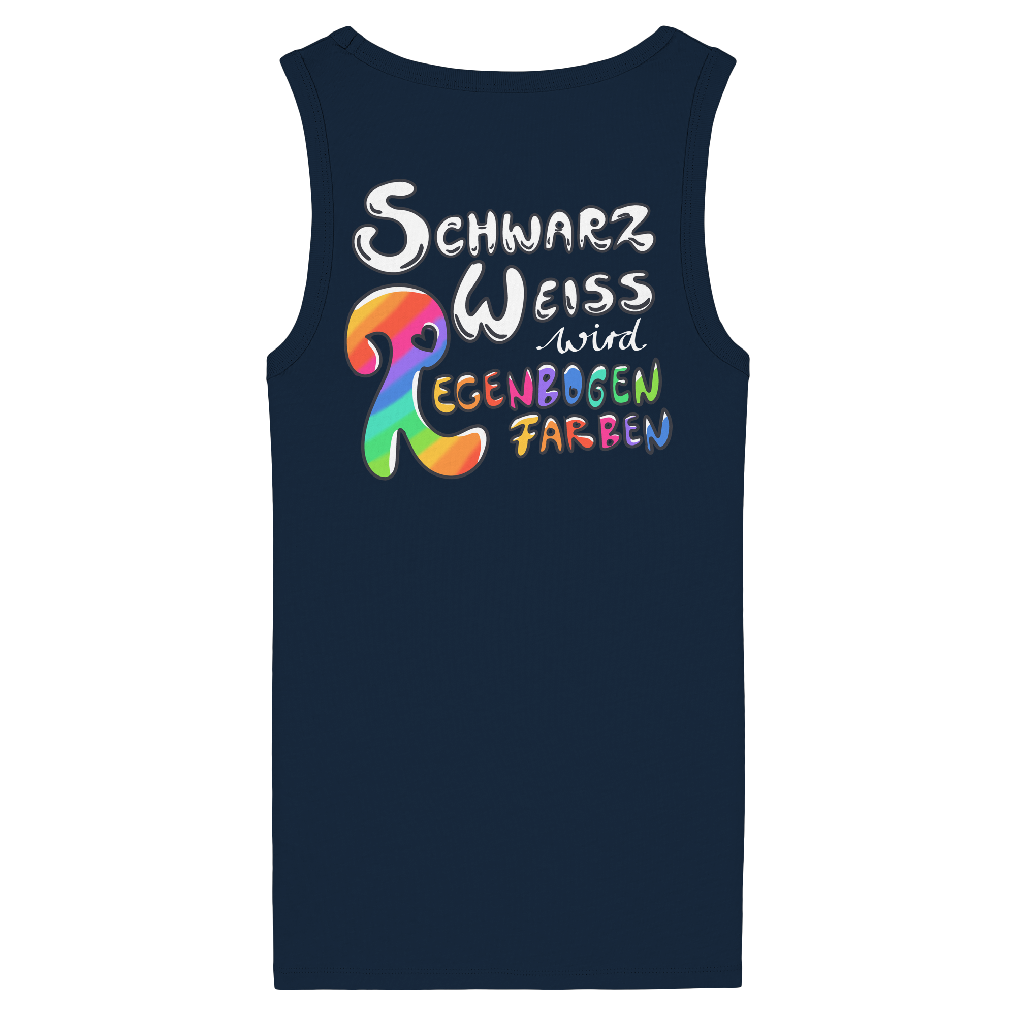 Schwarz Weiß wird Regenbogen Farben Backprint (dunkel) - Womens Organic Fitted Tank Top