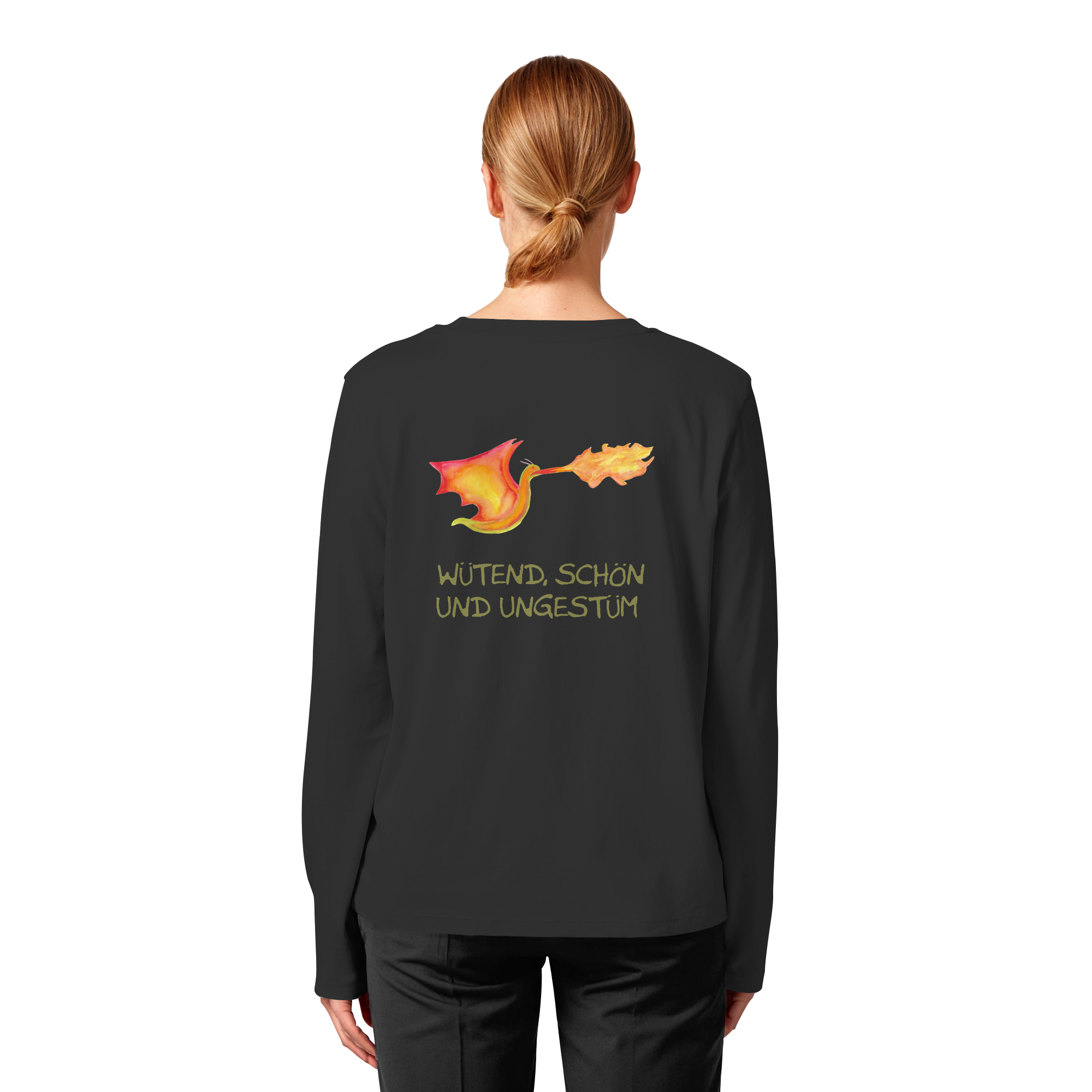 Wütend, schön und ungestüm "Jona Flammen Edition" Backprint - Womens Organic Longsleeve T-Shirt