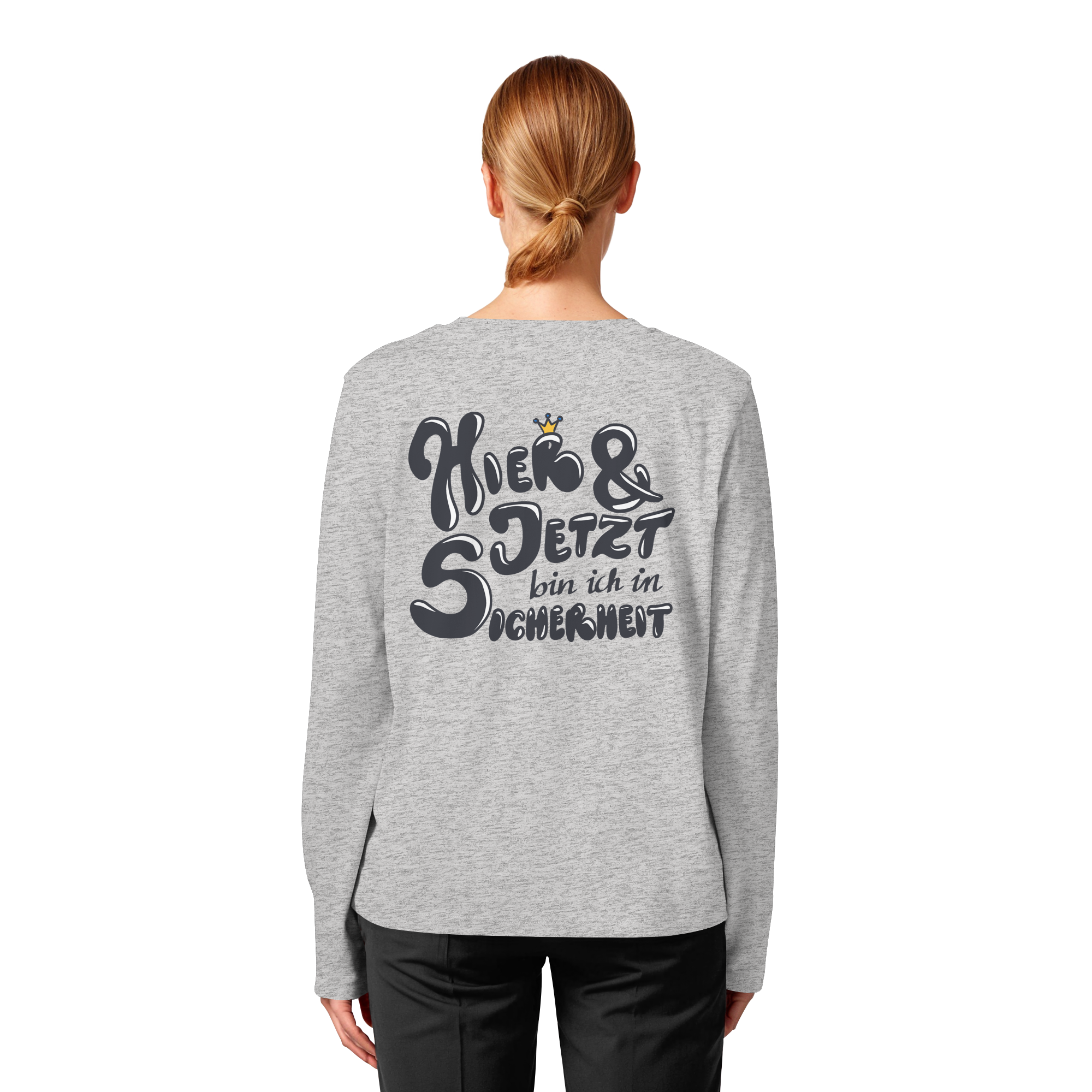 Hier und jetzt bin ich in Sicherheit "Schwarze Edition" Backprint - Womens Organic Longsleeve T-Shirt