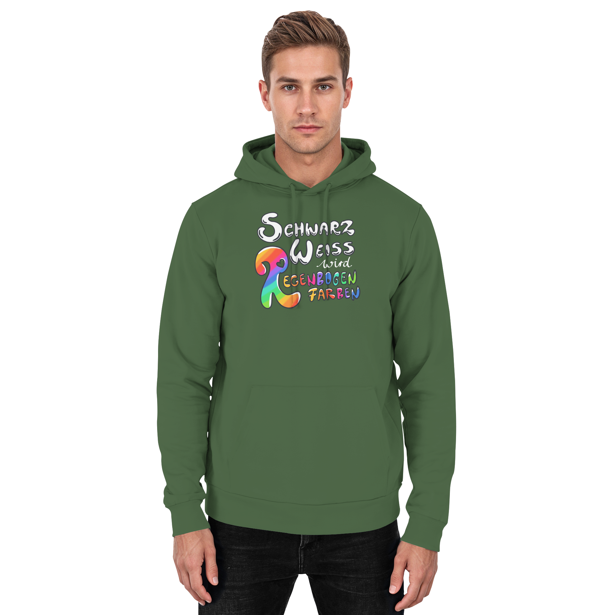 Schwarz Weiß wird Regenbogen Farben Frontprint (dunkel) - Basic Unisex Hoodie