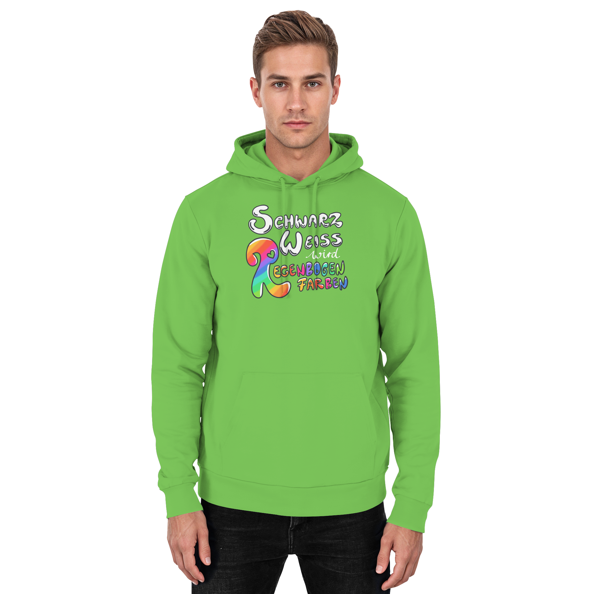 Schwarz Weiß wird Regenbogen Farben Frontprint (dunkel) - Basic Unisex Hoodie