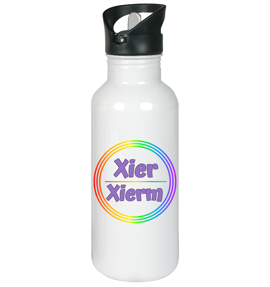 Xier/Xiem Pronomen Regenbogenkreis - Edelstahl-Trinkflasche