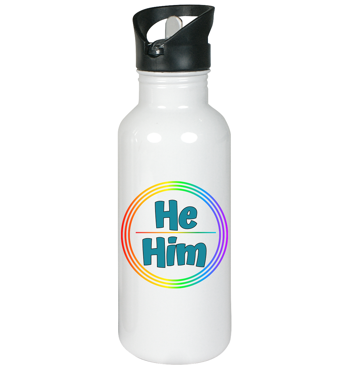 He/Him Pronomen Regenbogenkreis - Edelstahl-Trinkflasche