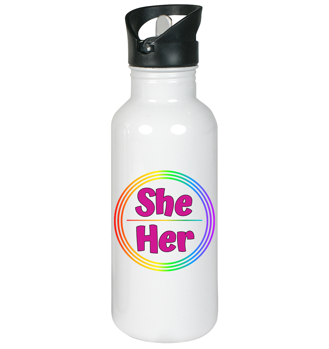 She/Her Pronomen Regenbogenkreis - Edelstahl-Trinkflasche